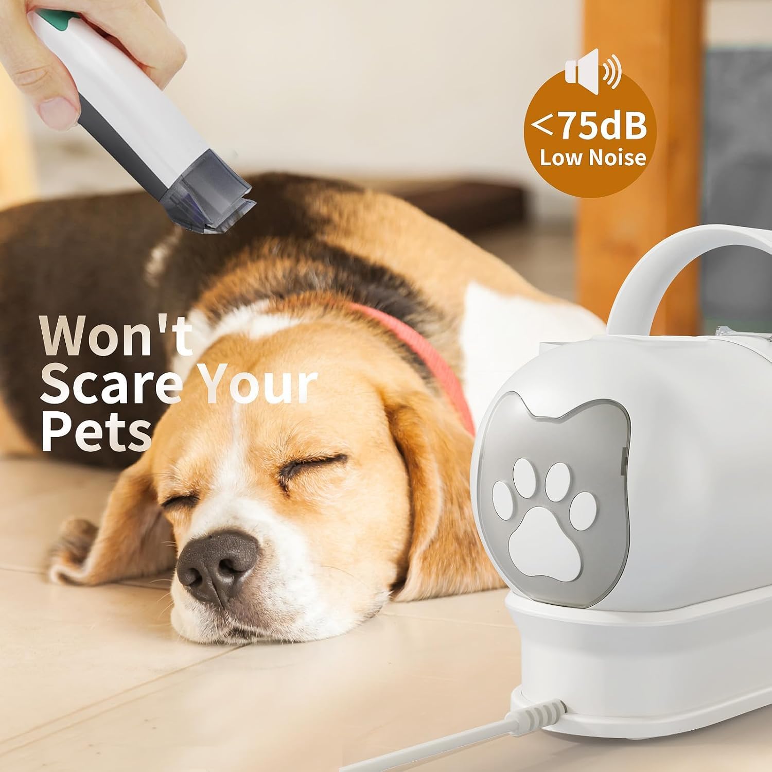 Professional Dog Grooming Kit with Vacuum & 6 Tools - Pet Clippers, Nail Grinder & Hair Vacuum for Dogs & Cats - Perfect for Shedding Control & Home Grooming (White) - Ideal for Pet Owners & Professional Groomers