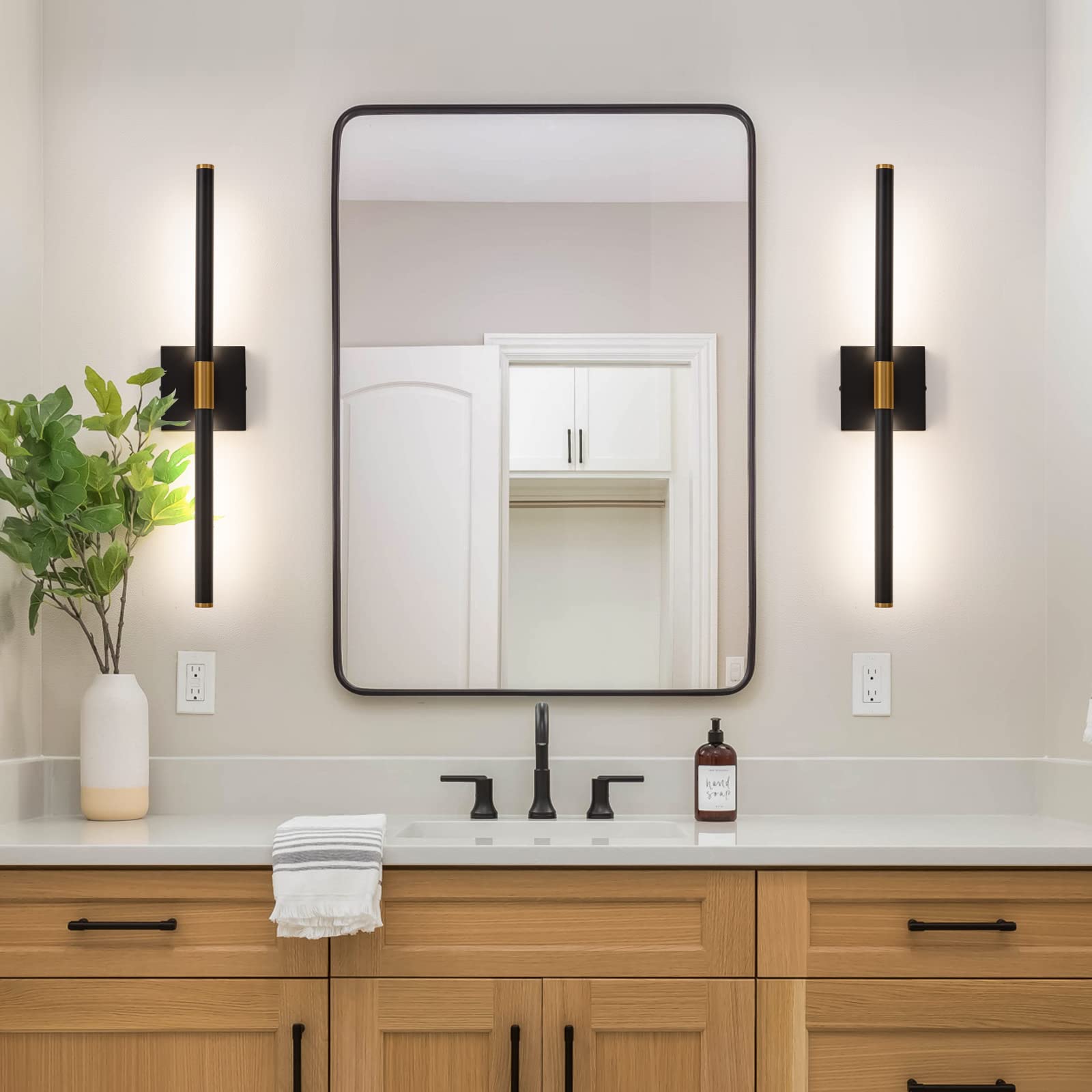 Faziyo 24 Inch Black Gold LED Bathroom Vanity Light - Dimmable Mirror Lighting Fixture, 4000K Modern Wall Sconce for Bathroom & Picture Lights for Paintings | Perfect for Home Decor, Makeup Vanity & Art Gallery Lighting