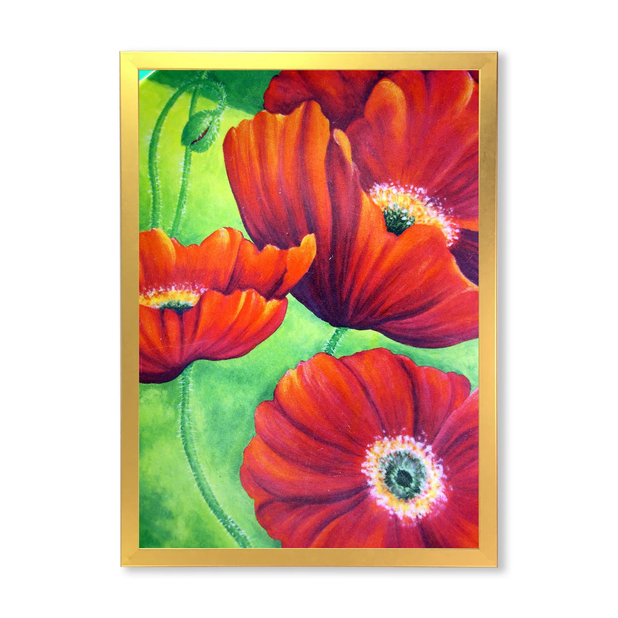 Red Blossoming Poppies VII Traditional Framed Wall Art - Vintage Floral Canvas Painting for Living Room, Bedroom & Office Decor