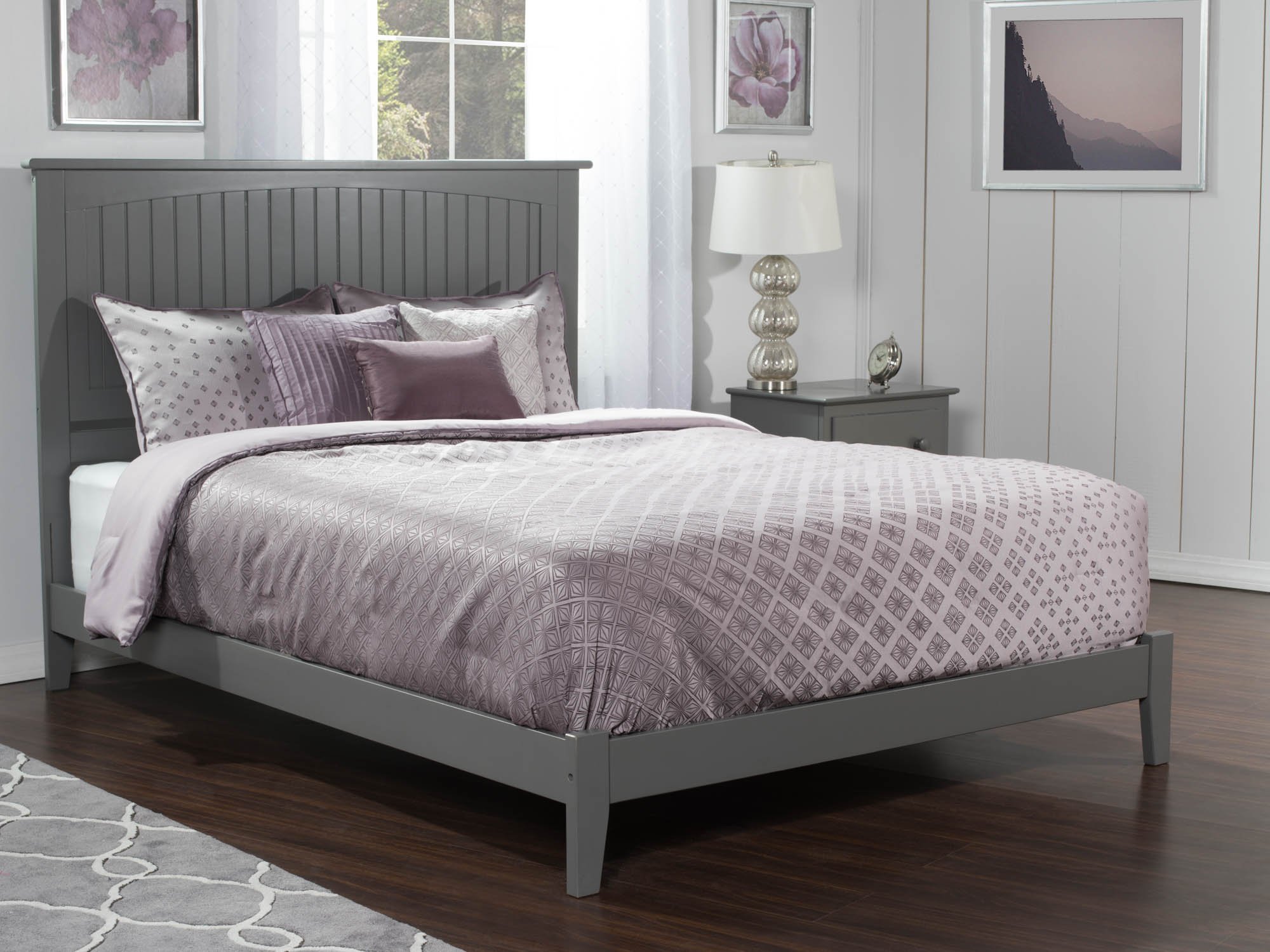AFI Nantucket Queen Foundation Bed Frame with USB Charging Ports - Modern Grey Bedroom Furniture for Home & Guest Room Decor