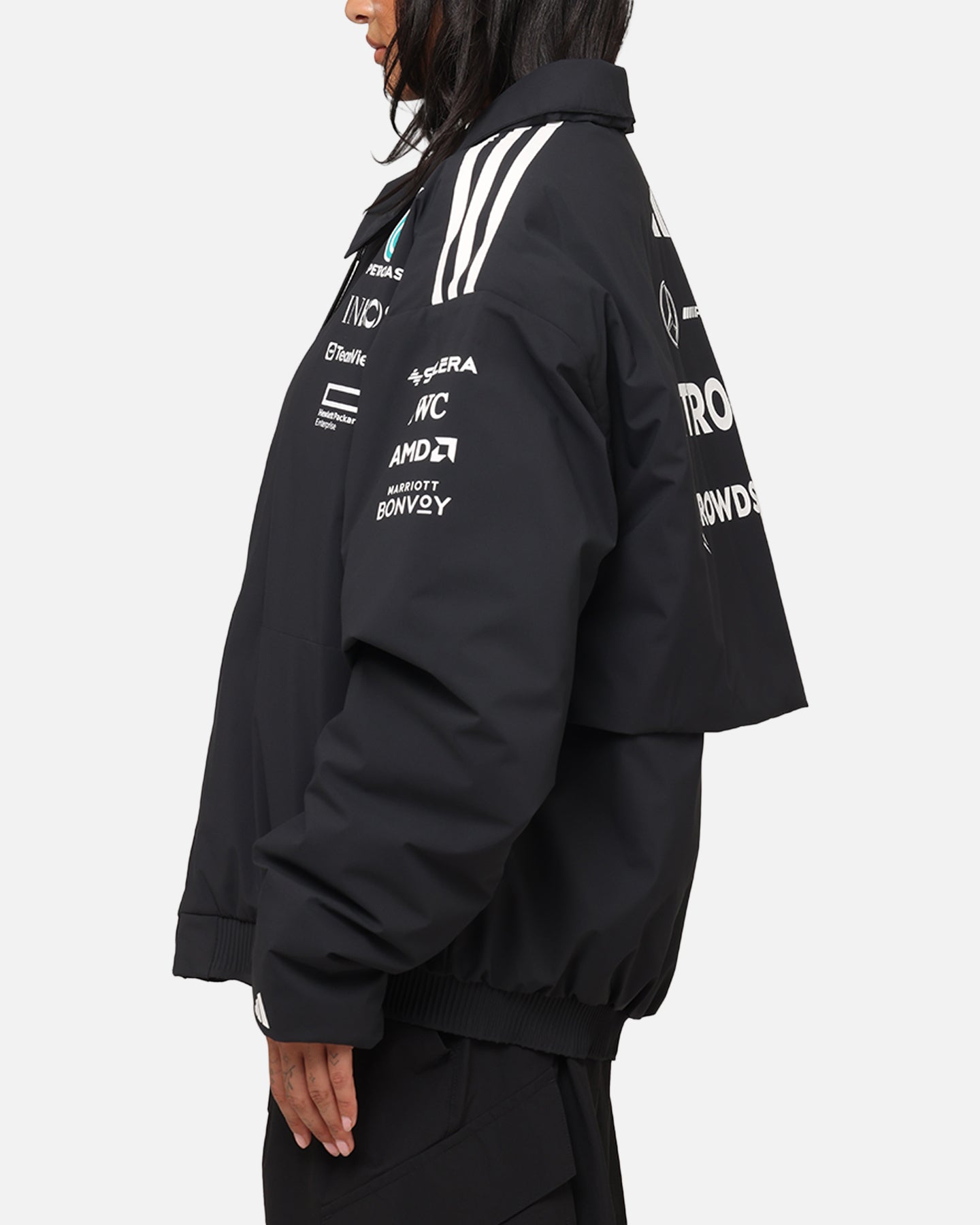 Adidas x Mercedes AMG Petronas Formula One F1 2025 Team Jacket - Black & White - Official Motorsport Apparel for Racing Fans & Streetwear Enthusiasts