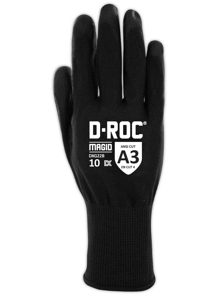 **MAGID D-ROC ANSI A3 18-Gauge Polyurethane Coated Work Gloves - 12 Pairs, Size 11/2XL (DXG22B) - Durable & Grip-Enhanced for Construction, Landscaping & Heavy-Duty Tasks**