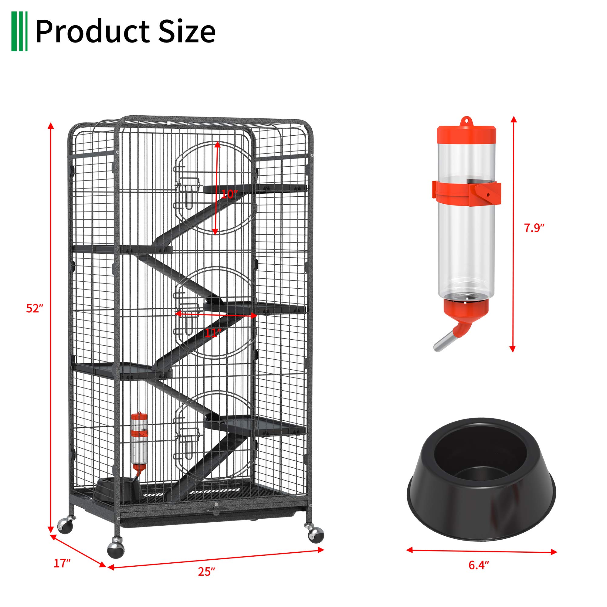 YITAHOME 52-inch Metal Small Animal Cage with Wheels - Indoor & Outdoor Ferret, Chinchilla, Rat, Squirrel, Guinea Pig, Bunny, Rabbit, Cat Cage - Black (MAYIH0010153MA) | Perfect for Home, Backyard, Pet Store & Vet Clinic Use