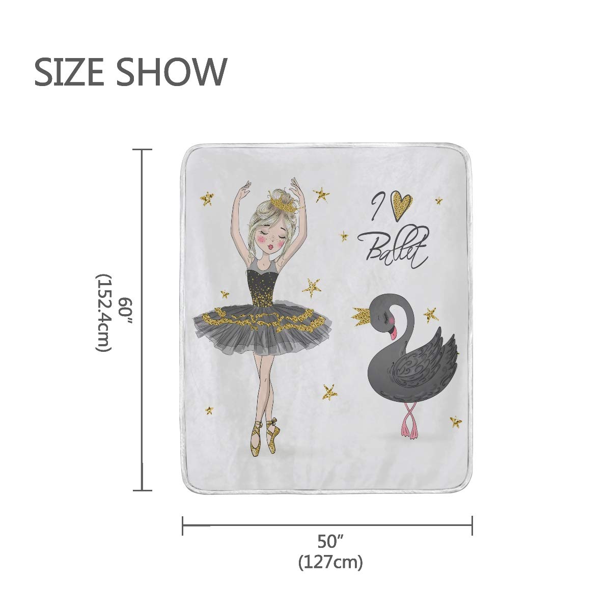 Black Swan Ballet Throw Blanket - 60x50 Inch Soft Cozy Warm Blanket for Girls, Bed, Couch, Sofa, Office, Travel & Camping - Perfect for Ballet Lovers, Home Decor & Gift