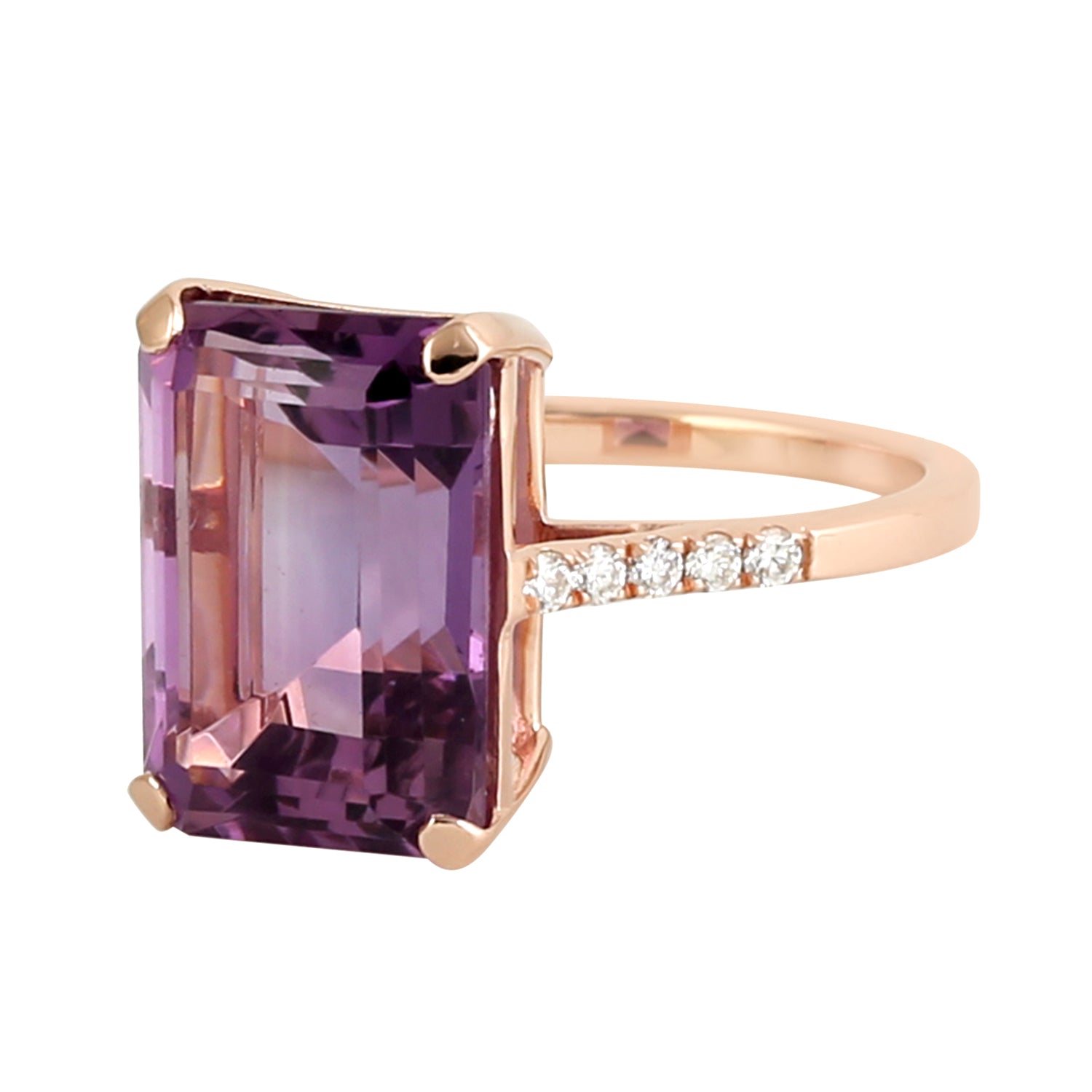 Emerald Cut Amethyst Diamond Solitaire Ring in 18K Rose Gold | Elegant Jewelry for Women | Perfect Anniversary Gift, Engagement Ring & Special Occasion Present