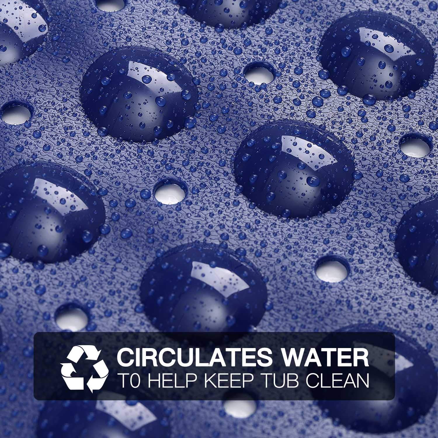 **YINENN Non-Slip Bath and Shower Safety Mat 40x16 Inch with Suction Cups - Extra Large, Machine Washable, Drain Holes for Bathtub Cleanliness - Dark Blue - Ideal for Elderly, Kids & Wet Bathroom Floors**