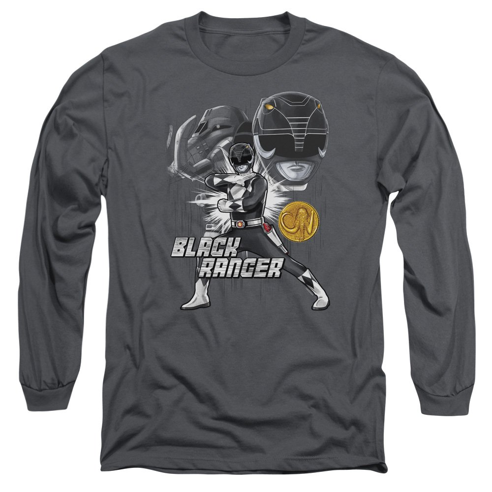 Power Rangers Black Ranger Unisex Long-Sleeve T-Shirt for Adults - Casual Wear, Cosplay & Halloween Costume for Men and Women