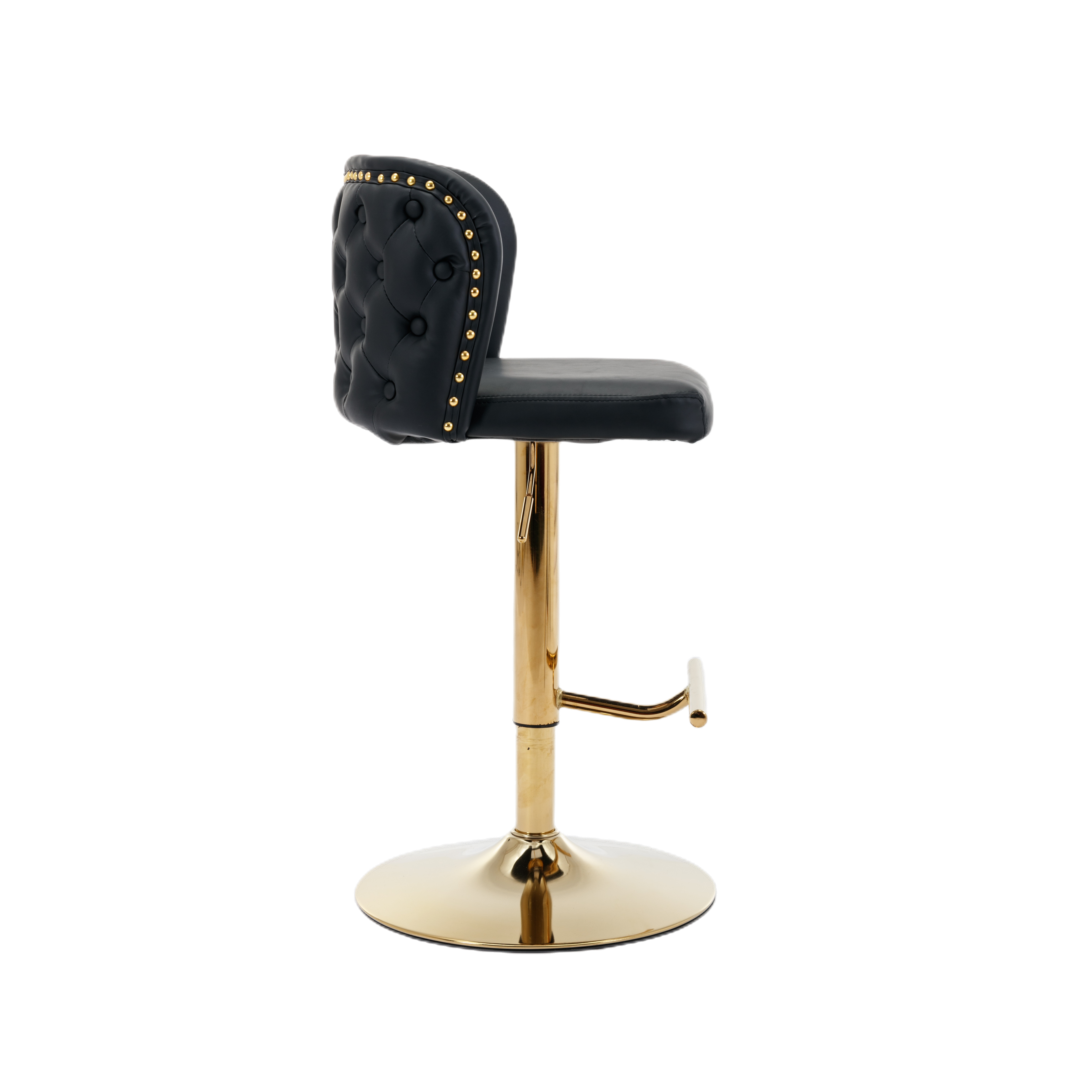 2 Black Faux Leather Swivel Bar Stools with Golden Base - Perfect for Kitchen Island, Bar Counter & Home Decor