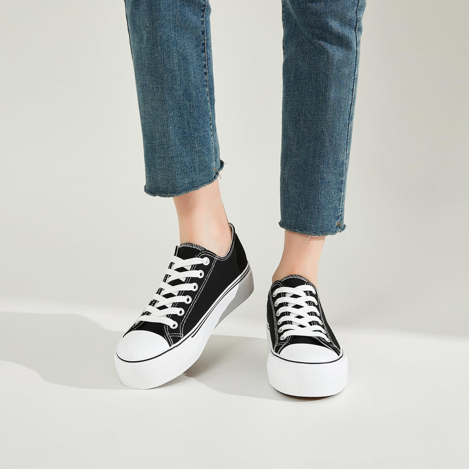 SERNIAL Women's White Platform Sneakers - Low Top Canvas Shoes for Women | Casual Walking, Street Fashion & Everyday Wear