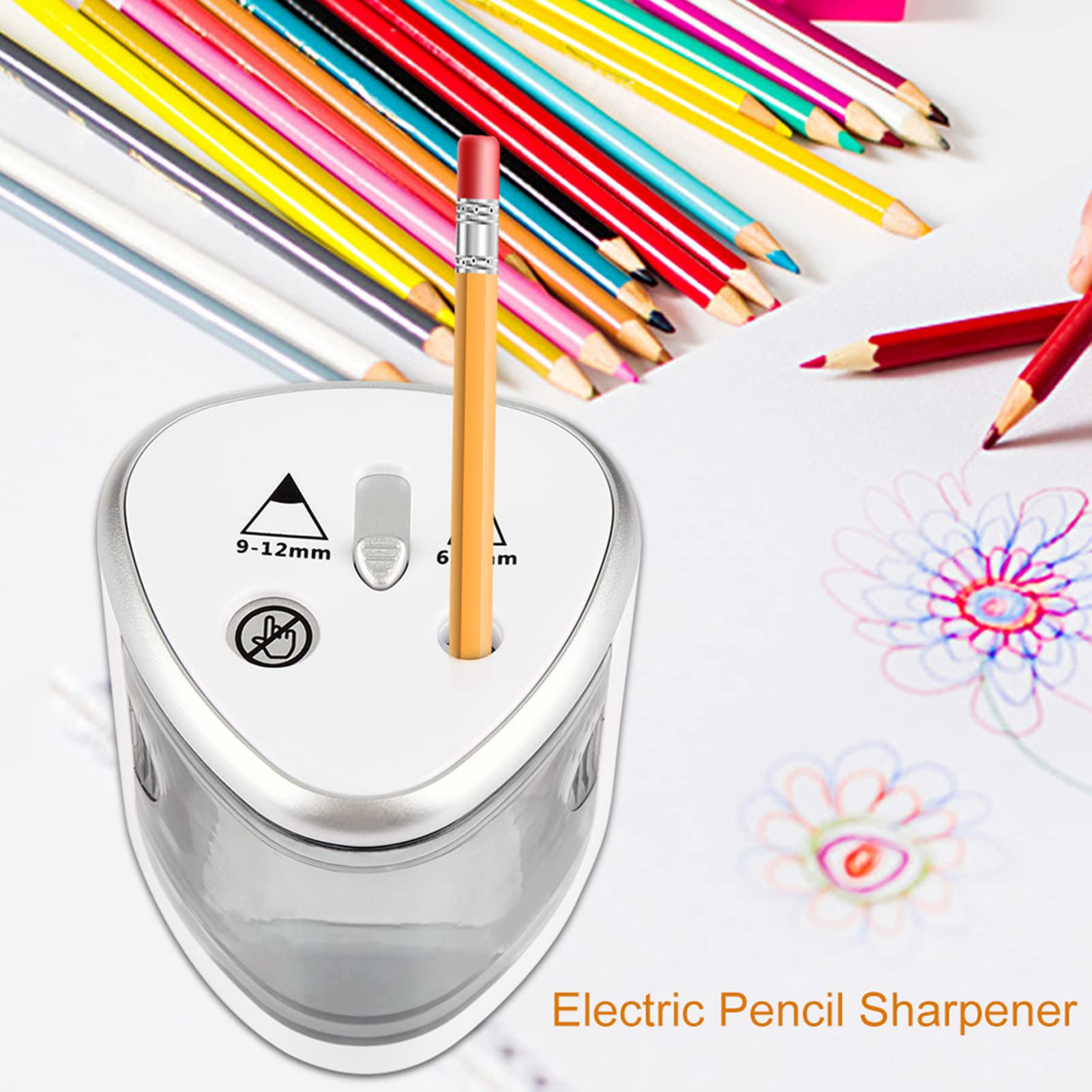 Electric Pencil Sharpener for Colored Pencils & Crayons - Dual Hole Automatic Sharpener for Standard Pencils, Art Supplies & Makeup Tools - Perfect for Office, School & Artist Studio Use