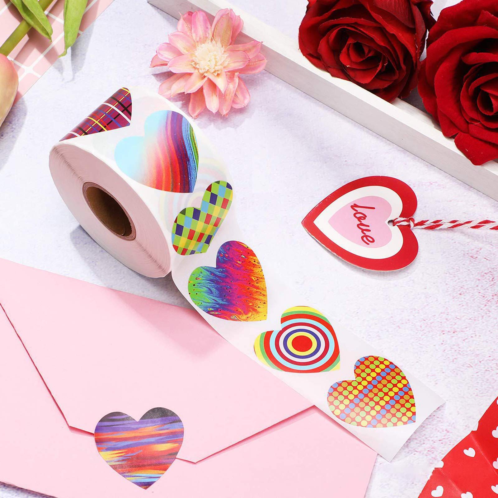 2500 Pcs Valentine's Day Roll Stickers - Sweet Heart Envelope Seals, Self-Adhesive Decorative Stickers for Valentine's Day Cards, Gifts, Scrapbooking & Party Decorations