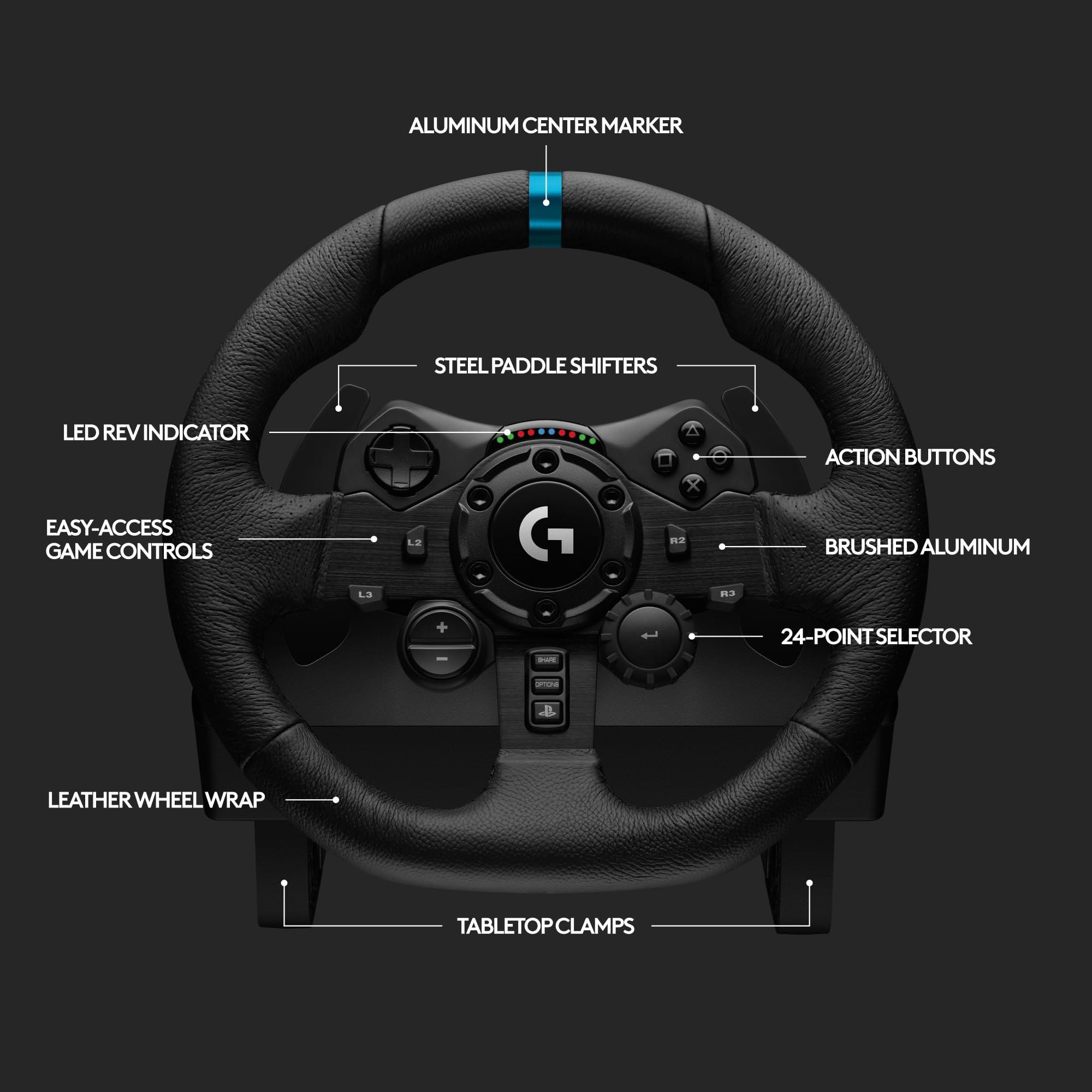 Logitech G923 Racing Wheel and Pedals for PS5, PS4, PC & Mac - TRUEFORCE 1000Hz Force Feedback, Genuine Leather Cover, Dual Clutch Launch Control - Perfect for Sim Racing, Gaming & Professional Driving Simulation