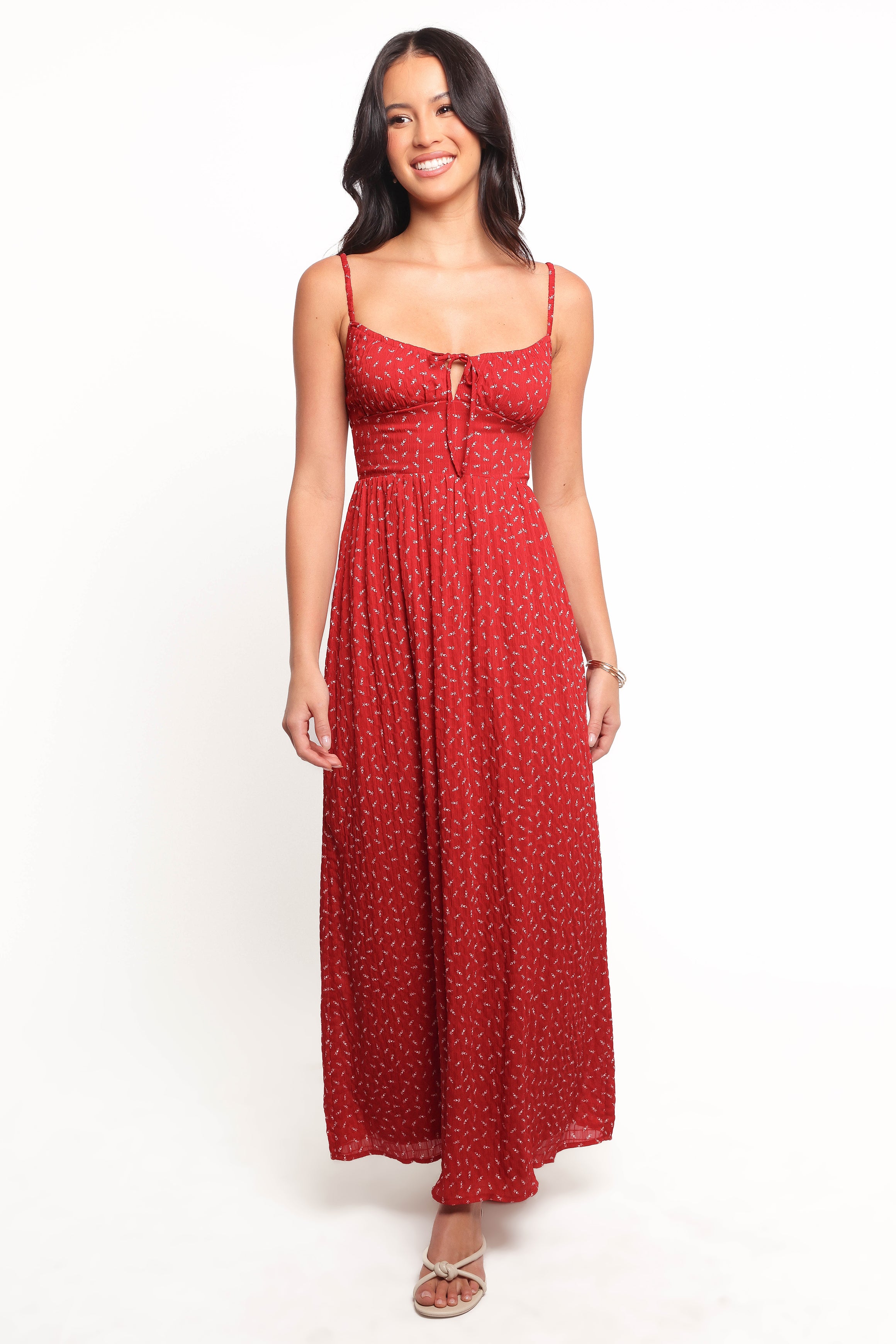 Ariadne Midi Dress for Women - Elegant Red Flowy Summer Dress for Casual Outings, Date Nights & Beach Vacations