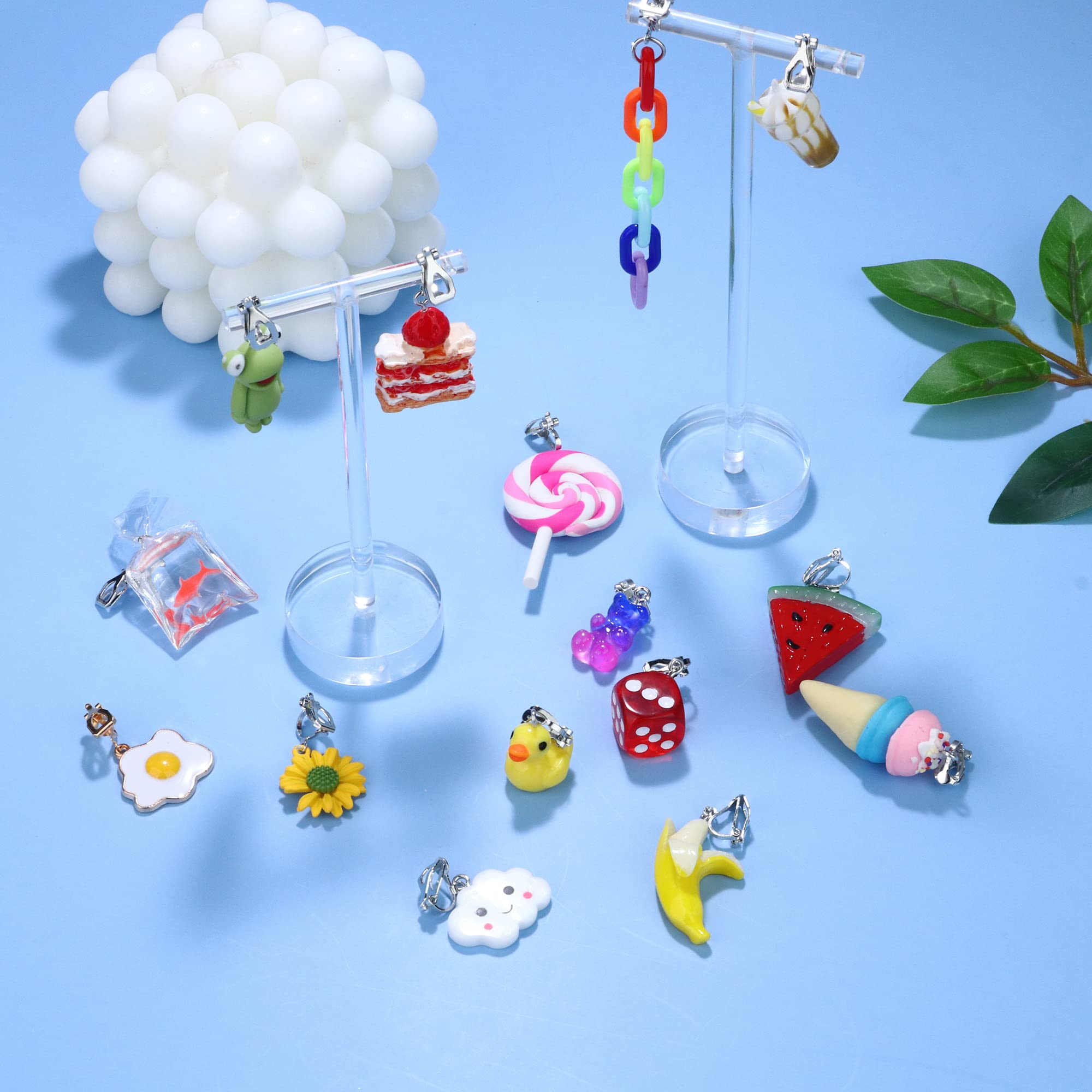 **Kakonia 20 Pairs Cute Clip-On Earrings for Women & Girls – Fun Drop Dangle Earrings in Mushroom, Strawberry, Flower & Animal Designs – Kawaii Non-Pierced Earrings with Clear Box – Perfect for Parties, Gifts & Everyday Wear**
