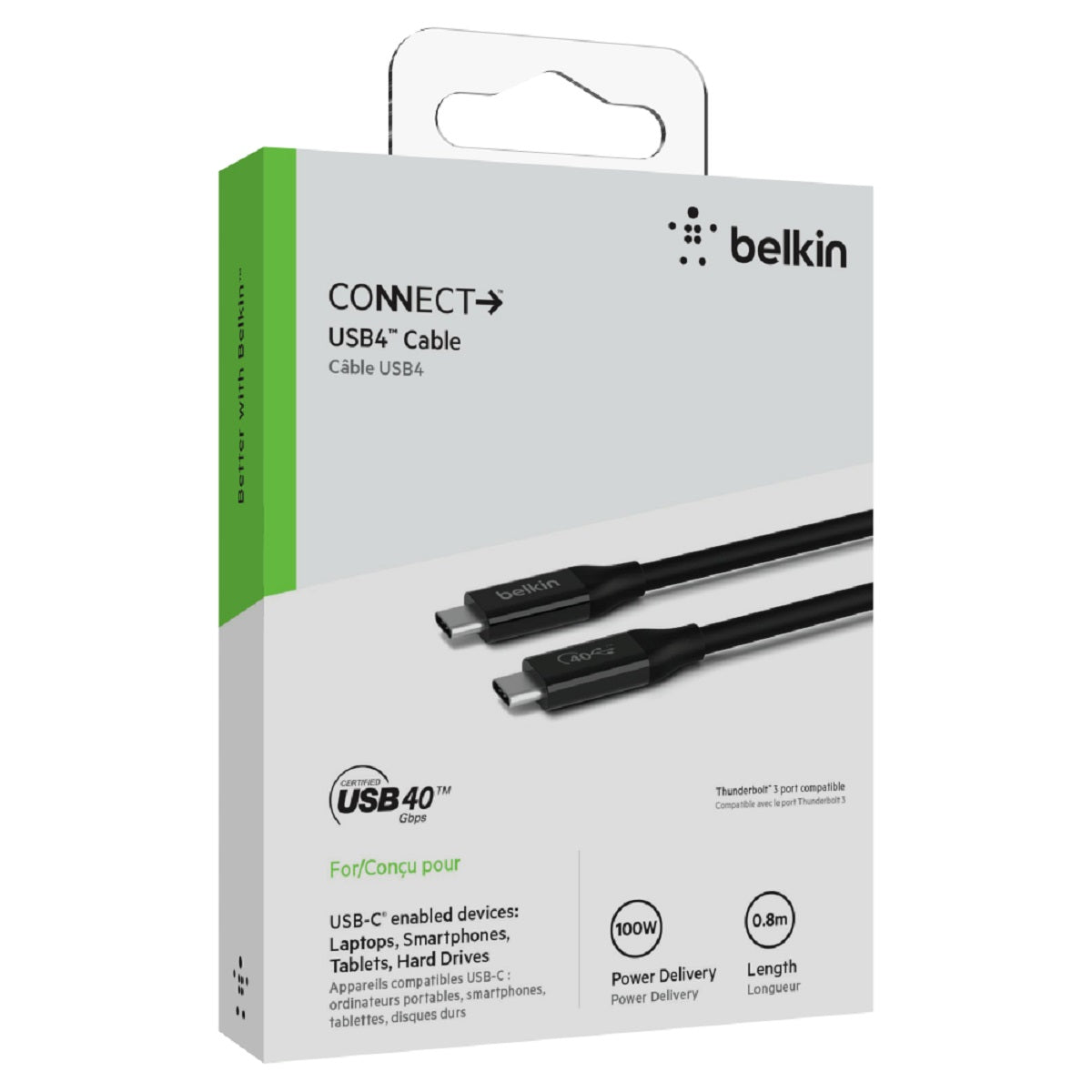 Belkin USB4 Cable 6.6ft (2m) - 40Gbps High-Speed Data Transfer & 100W Charging - Thunderbolt 3/4 Compatible for MacBook Pro, iPad Pro, Windows Laptops - Perfect for 4K Video Editing & Fast File Transfers