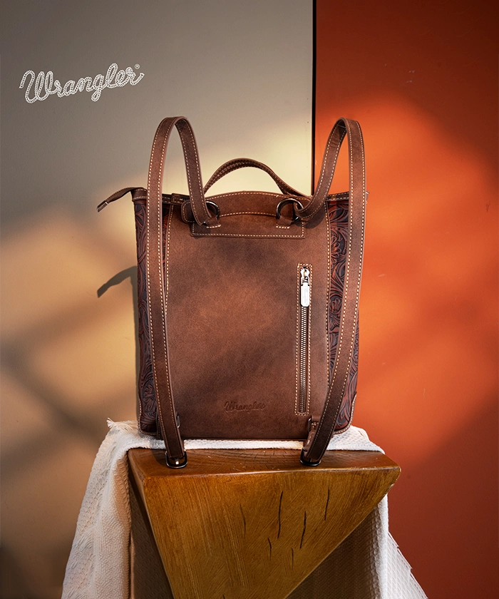 Wrangler Genuine Hair-On Cowhide Convertible Backpack for Men & Women - Durable Leather Travel Bag for Work, Hiking & Outdoor Adventures