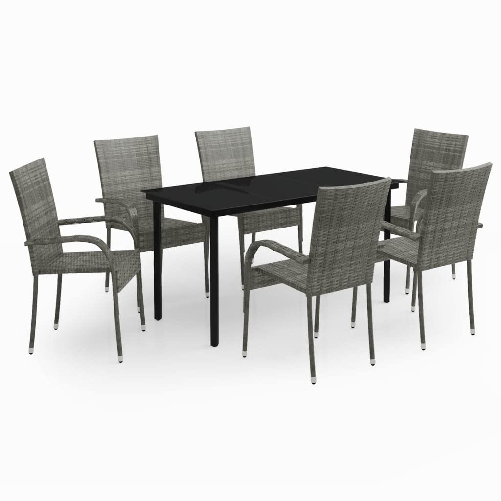 vidaXL 7-Piece Patio Dining Set - Outdoor Garden Furniture for Lawn, Yard, Terrace & Balcony - Gray and Black Table & Chairs - Perfect for Backyard BBQs, Poolside Dining & Outdoor Entertaining