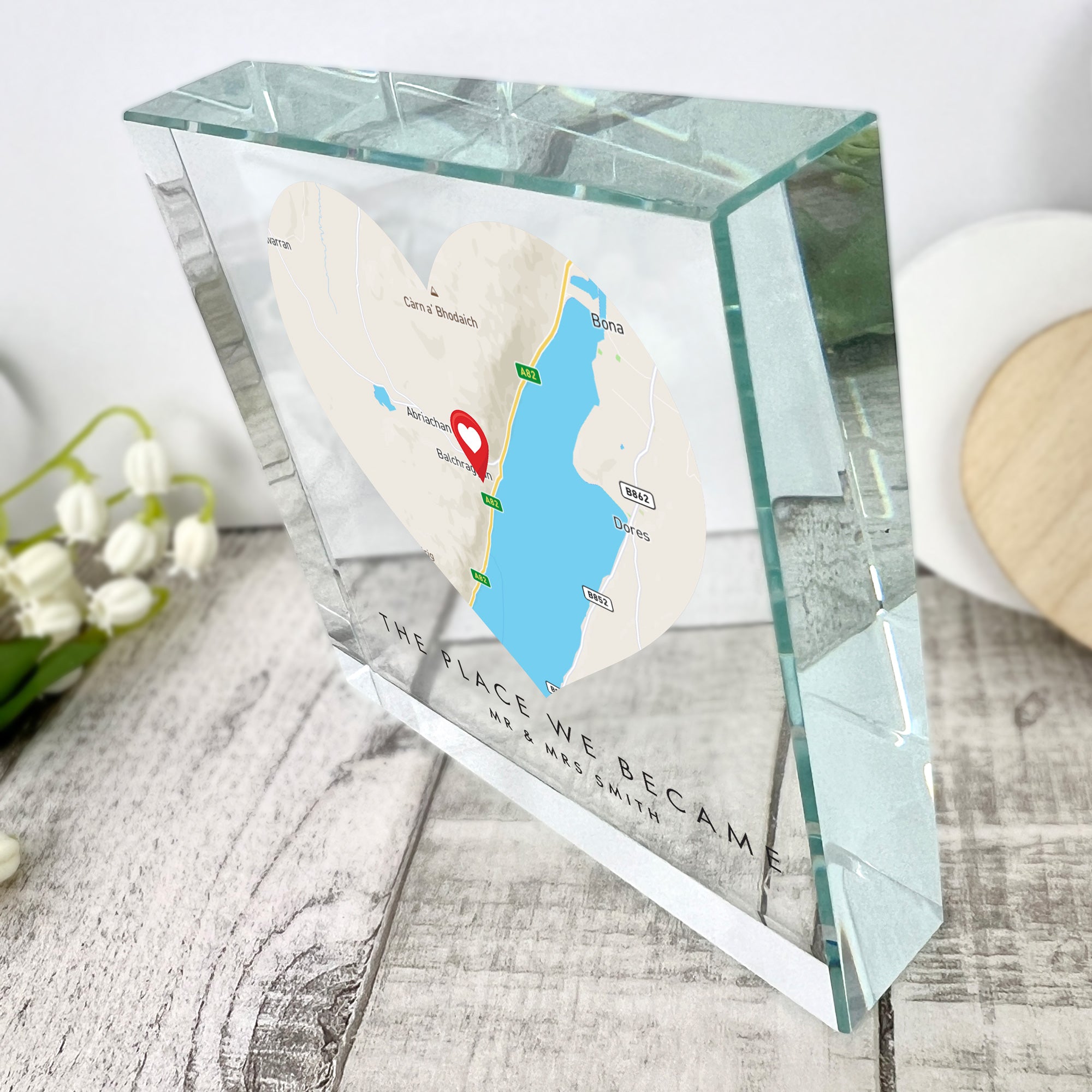 Personalized Heart Map Location Crystal Token - Custom Engraved Keepsake for Anniversaries, Weddings & Romantic Gifts