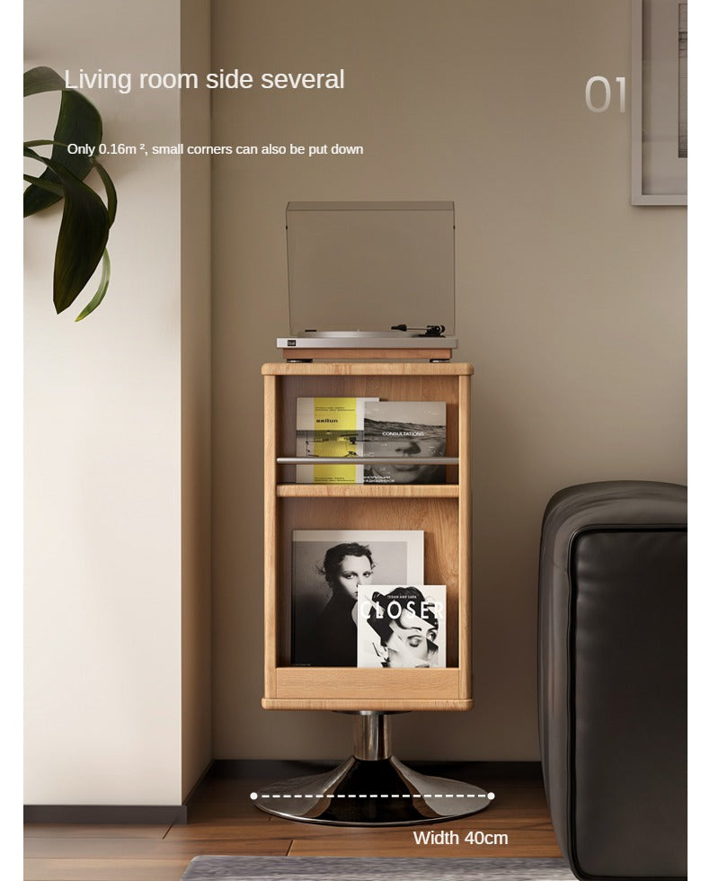 Solid Oak Wood Rotating Side Cabinet - 360° Swivel Storage Organizer for Living Room, Bedroom, or Office - Perfect for Small Spaces & Home Decor