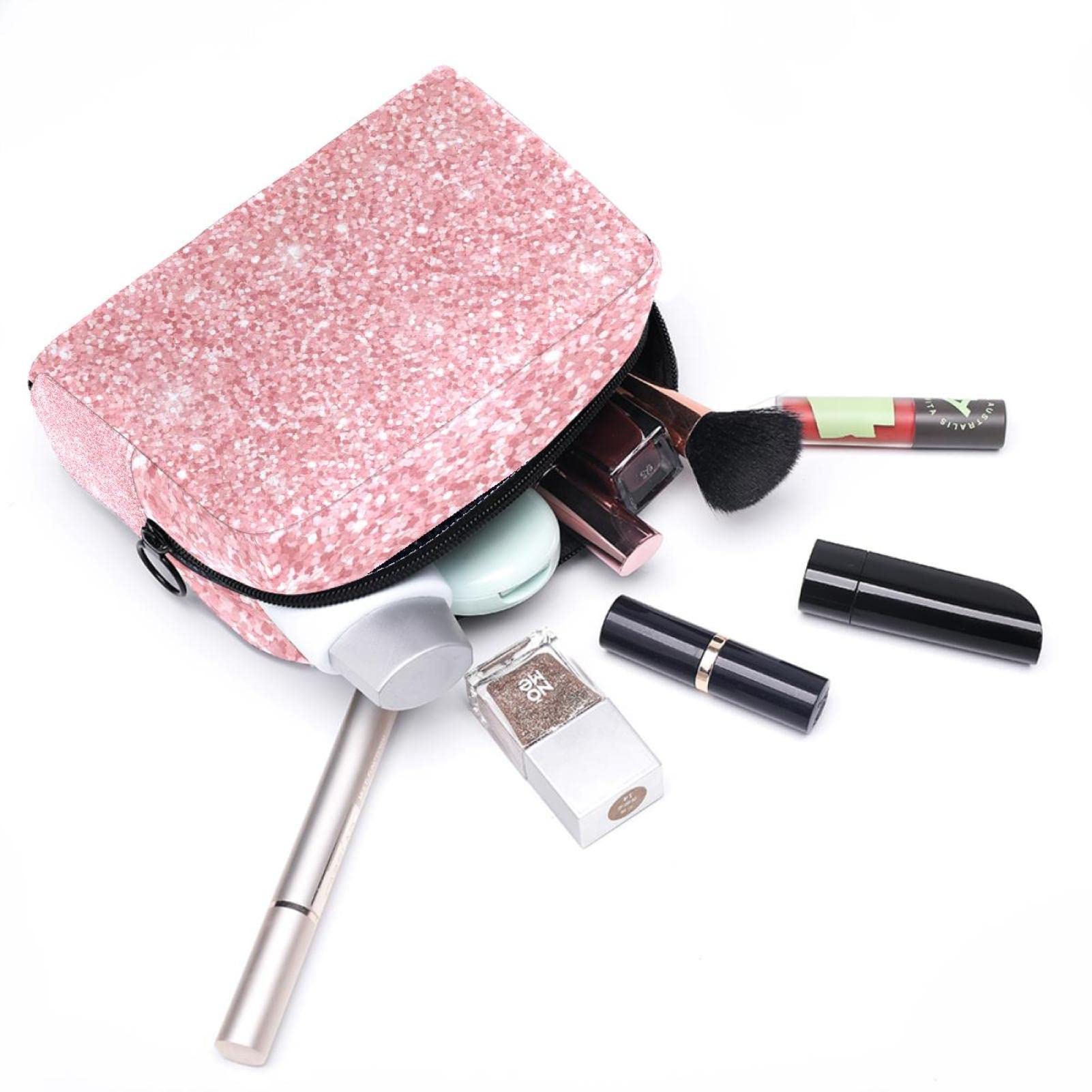 Pink Glitter Makeup Bag for Women & Girls - Waterproof Travel Cosmetic Organizer - Perfect for Travel, Gym, and Daily Makeup Storage