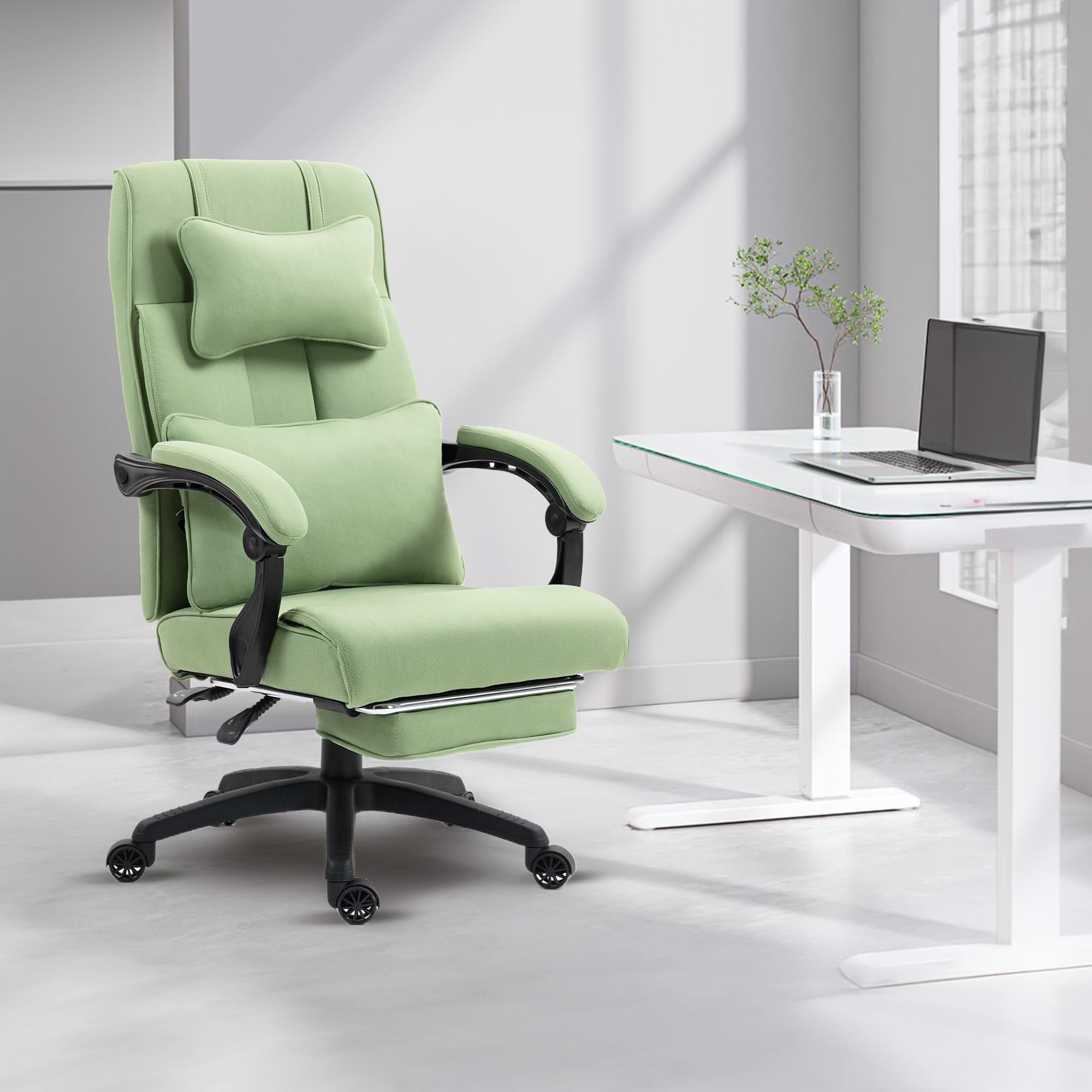 Dowinx Ergonomic Executive Office Chair with Footrest - High Back Computer Desk Chair for Big and Tall Adults up to 350LBS, Reclining Swivel Home Office Gaming Chair in Green Fabric - Perfect for Long Work Hours, Gaming Sessions and Home Office Comfort