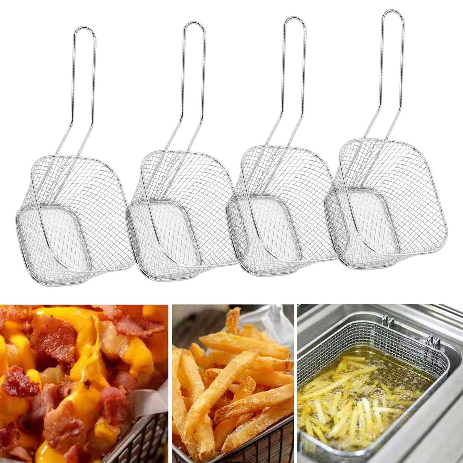 Uxsiya Lightweight Square Frying Basket - Stainless Steel French Fries Strainer for Boiling, Blanching, Steaming & Deep Frying (Silver) | Perfect for Restaurants, Food Trucks & Home Kitchen Use