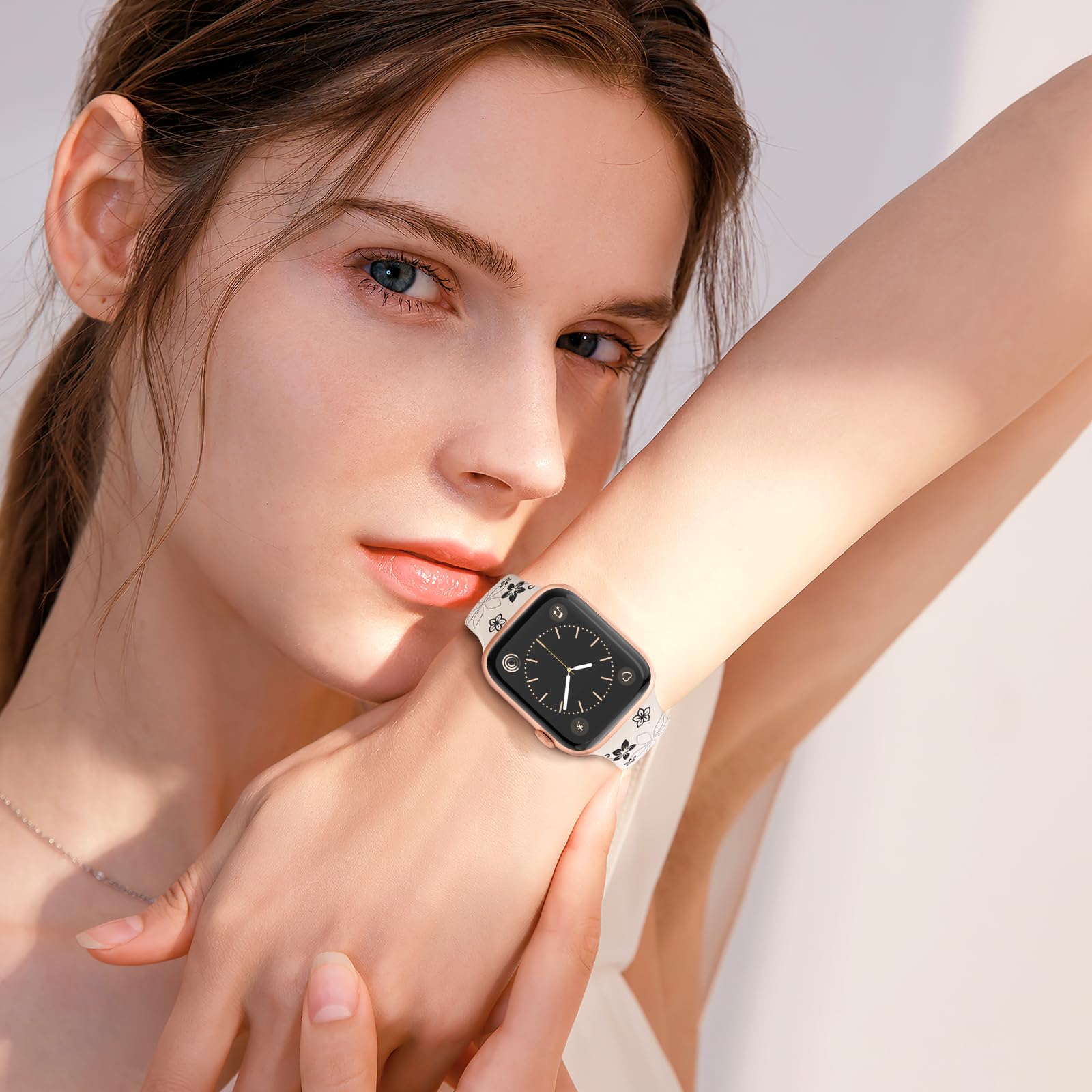Floral Engraved Apple Watch Bands - Soft Silicone Sport Strap Compatible with 38mm 40mm 41mm 42mm 44mm 45mm 46mm 49mm (Series 1/2/3/4/5/6/7/8/9/10/SE/Ultra) - Cute Flower Design for Women - Perfect for Workouts, Daily Wear & Fashion Accessories