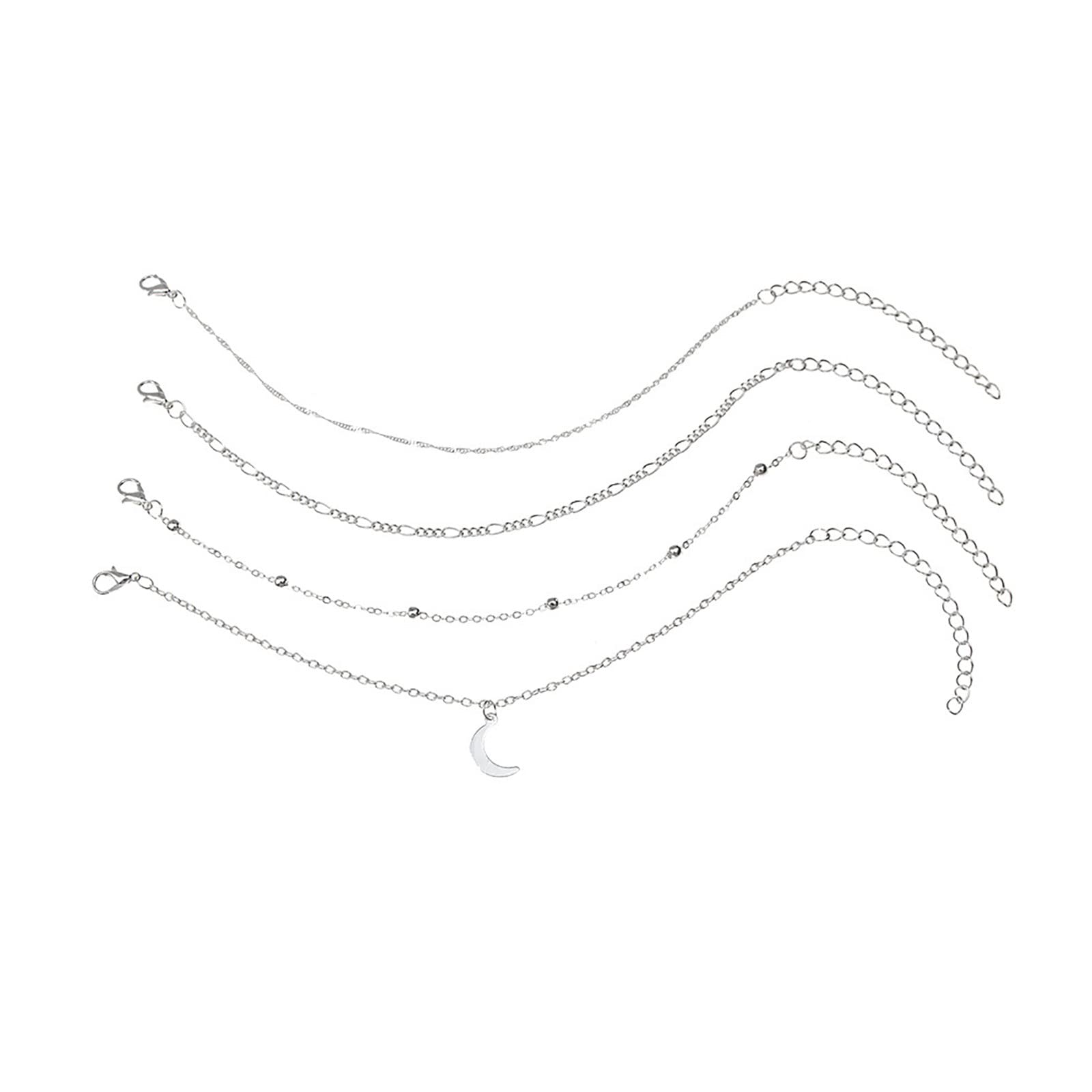 Elegant Silver Moon Pearl Anklet Set for Women - 4 Piece Boho Summer Ankle Bracelet Jewelry Gift for Girlfriend, Wife, Mother - Perfect for Beach Vacation, Street Style & Photo Shoots (Silver, One Size)