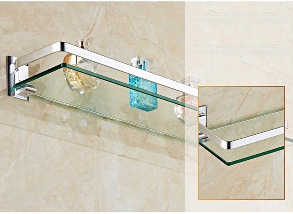 Modern Wall Mounted Glass Bathroom Shelf - Aluminum Frame Space Saving Storage Organizer for Shower, Vanity & Bathroom Decor