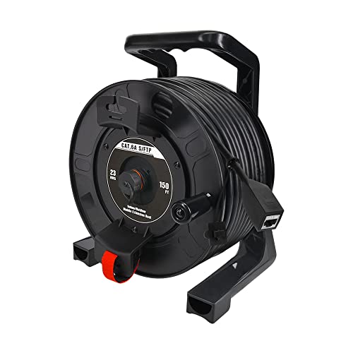 CAT.6A S/FTP IP67 Waterproof Ethernet Extension Reel F/F 150 FT - High Speed Network Cable for Outdoor/Industrial Use, Weatherproof LAN Connection for Harsh Environments