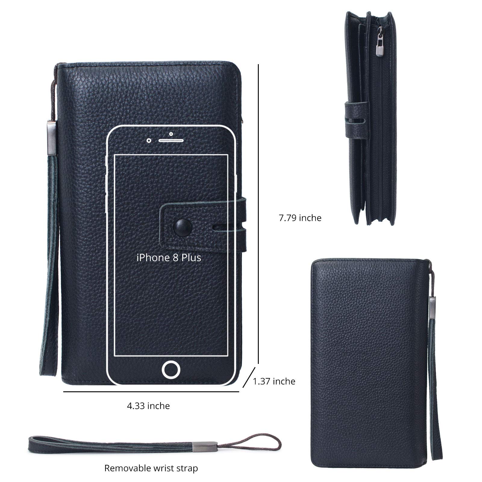 Bveyzi Women's RFID Leather Wristlet Wallet - Large Phone Checkbook Holder with Zipper Pocket | RFID Blocking Organizer for Credit Cards & Cash | Perfect for Shopping, Travel & Everyday Use