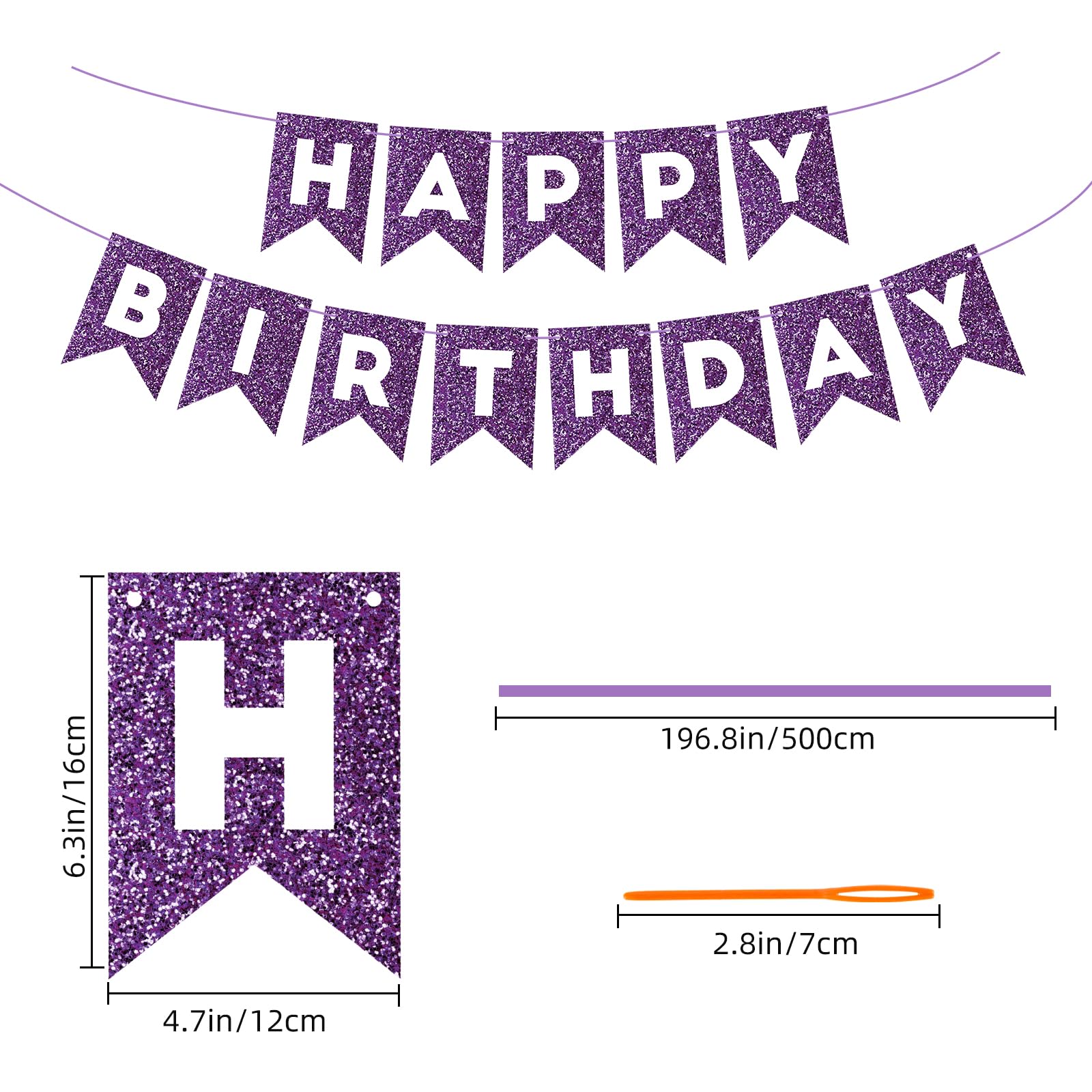 Purple Glitter Happy Birthday Banner - Sparkly Birthday Sign for Women & Girls, Backdrop Wall Door Garland Bunting - Perfect for Birthday Parties, Baby Showers & Celebrations - Party Decorations Supplies