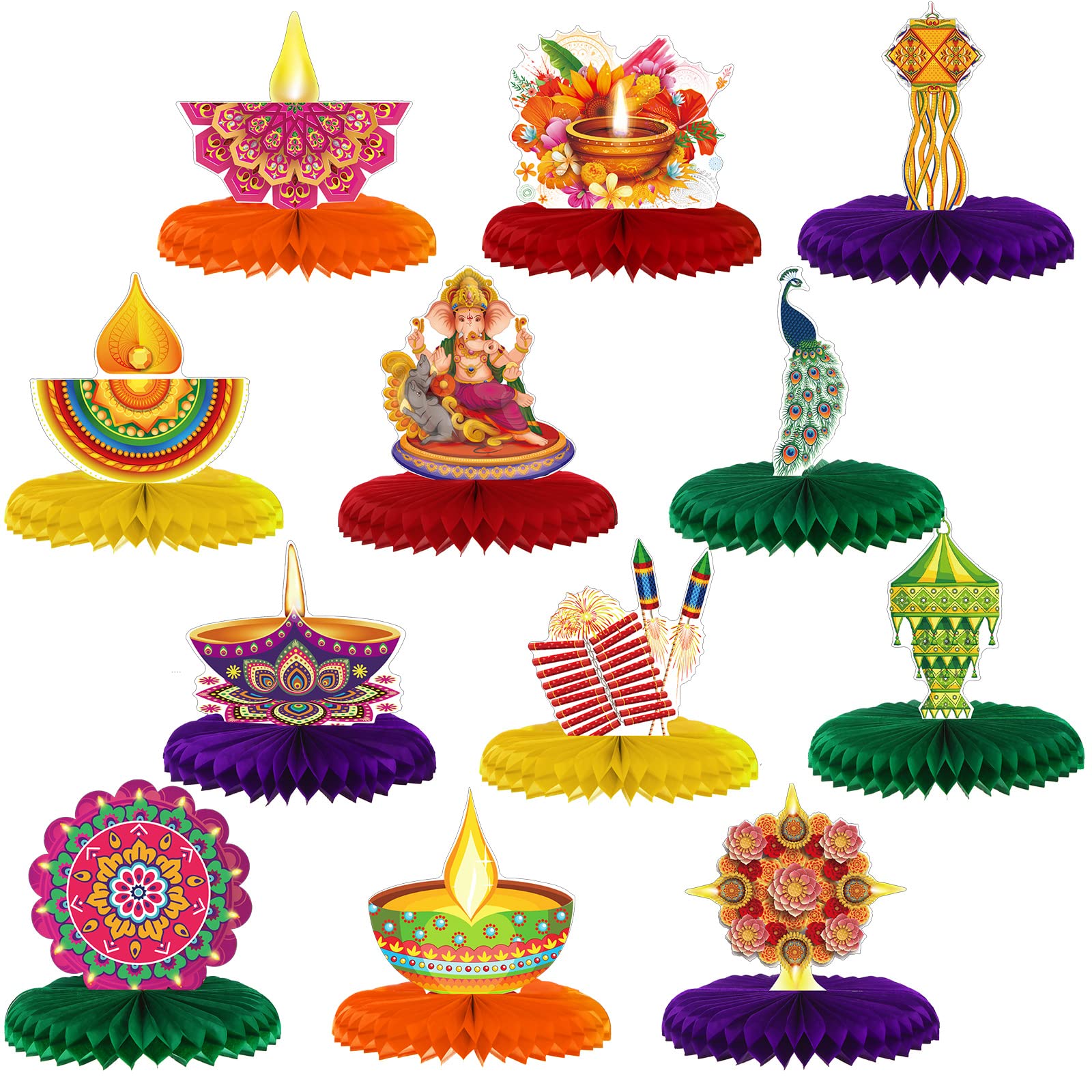 12 Pieces Diwali Honeycomb Decorations - Indian Style Table Centerpieces & Wall Hangings for Home, Party, Festival Celebrations - Perfect for Diwali, Weddings & Cultural Events
