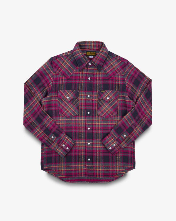 Iron Heart IHSH 403 11oz Ultra Heavy Flannel Line Check Western Shirt - Grey | Durable Workwear for Men, Outdoor Activities & Casual Style