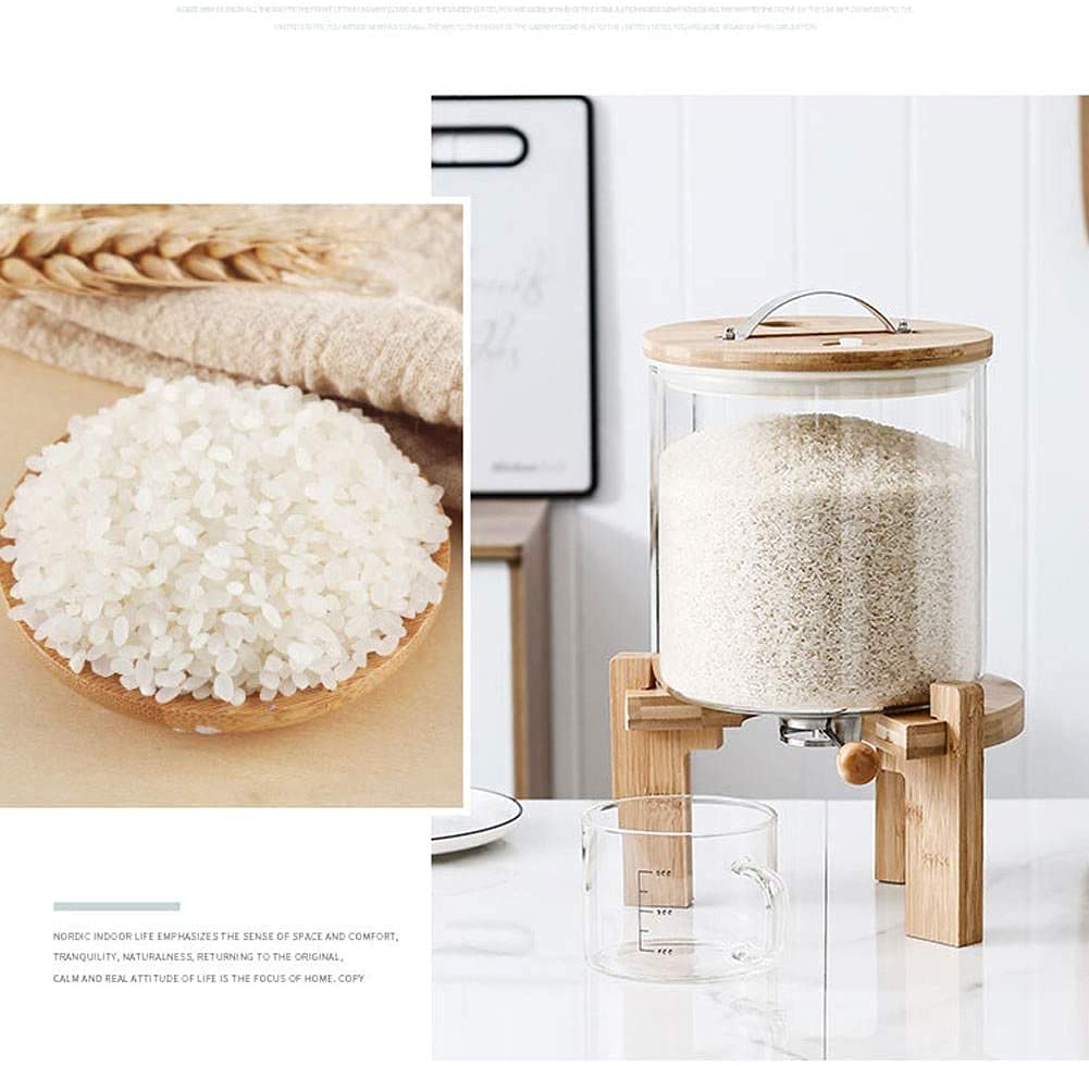 Glass Flour & Grain Storage Containers with Lids - 8L Airtight Kitchen Food Canisters for Baking Ingredients, Rice, Pasta & Dry Goods - Includes Measuring Cups & Holders - Perfect for Pantry Organization & Bulk Food Storage