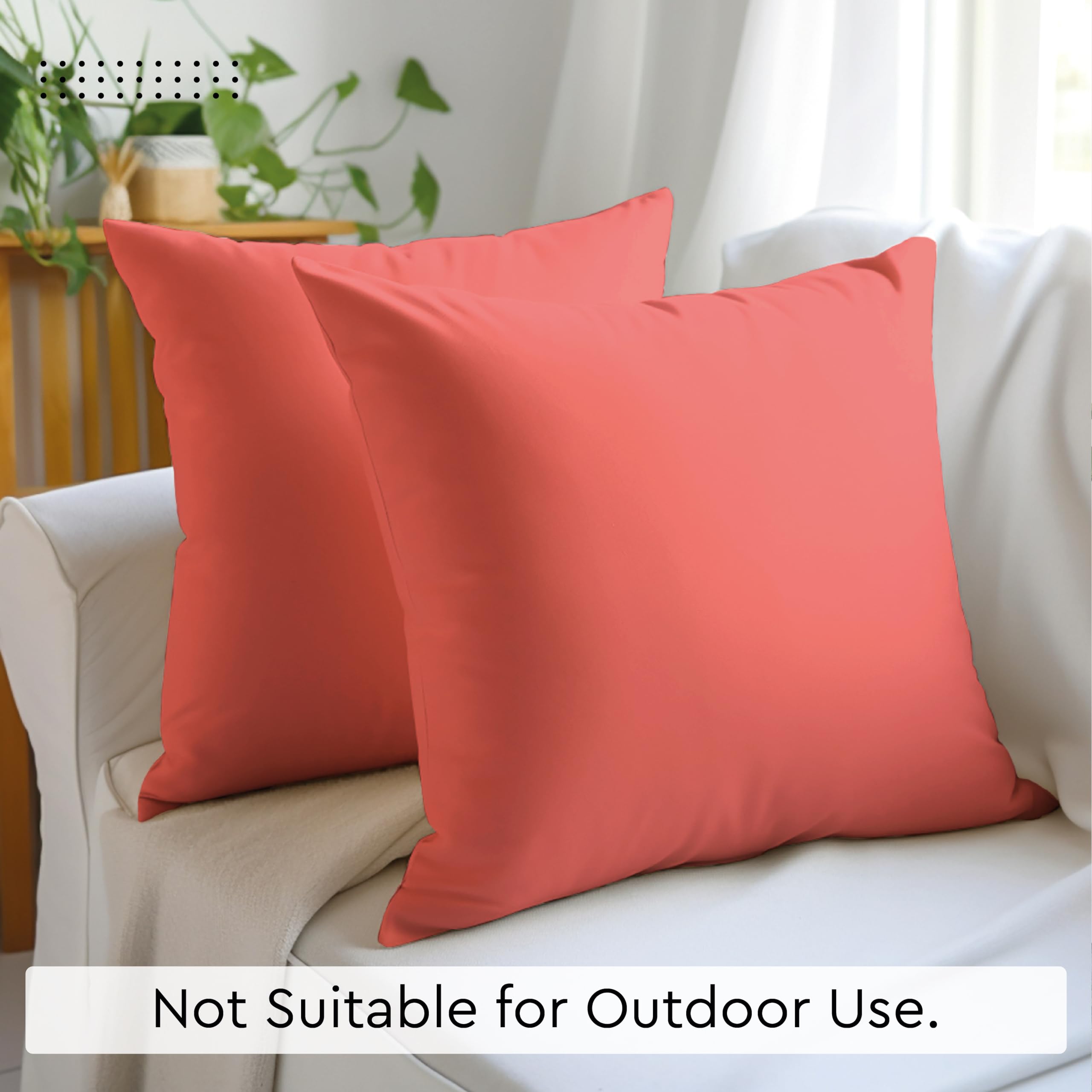 Encasa XO Decorative Throw Pillow Covers Set of 2 - 22x22 Inch Coral Cotton Cushion Covers with Hidden Zipper for Sofa, Bed, Living Room | Home Decor Accent Pillows for Modern & Cozy Interior Design