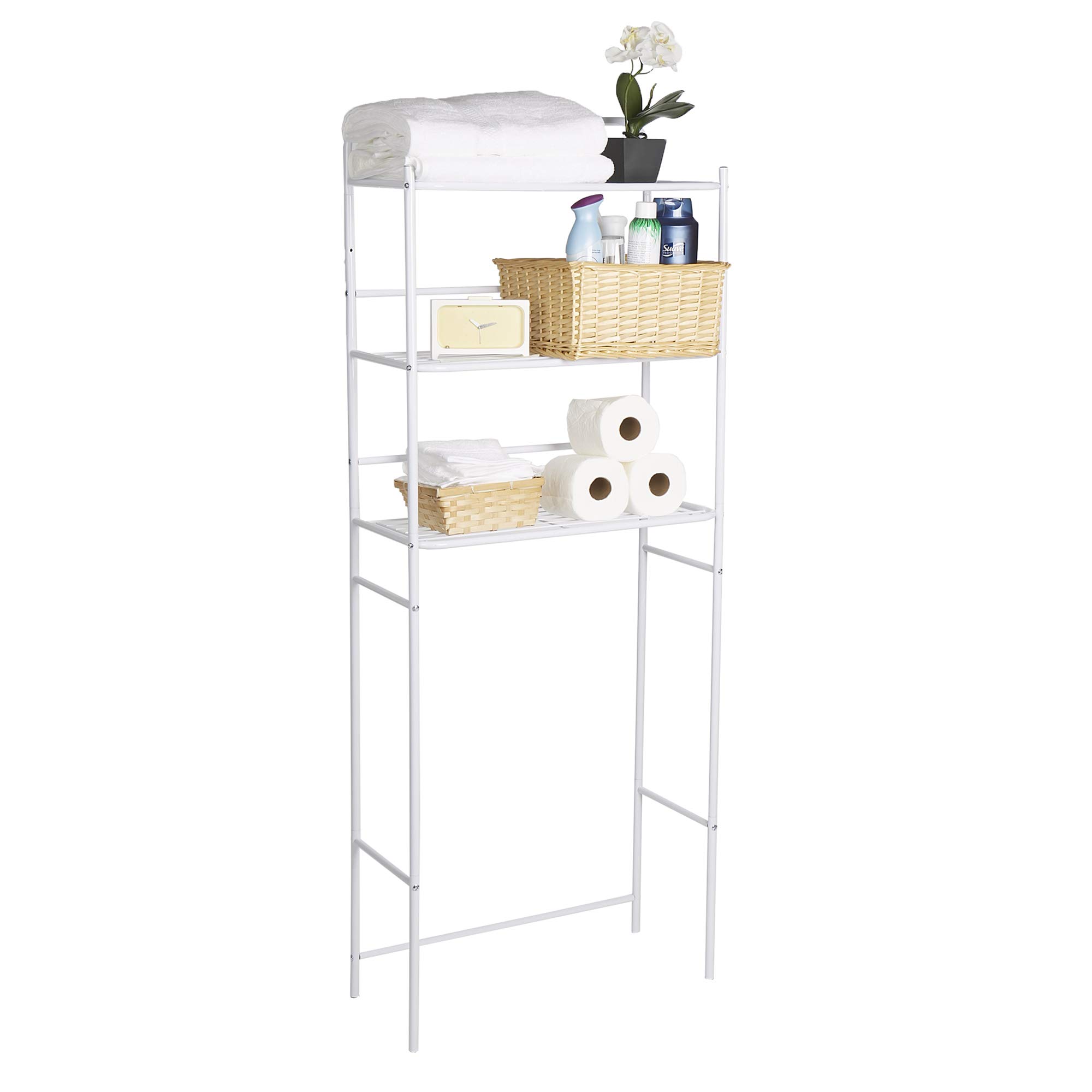 Mind Reader Over The Toilet Storage Rack - White Metal Bathroom Organizer Shelf (23.5