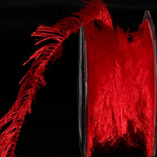 Red Faux Feather Wired Craft Ribbon - 54 Yards Bulk Spool for DIY Decor, Gift Wrapping, Party & Wedding Decorations