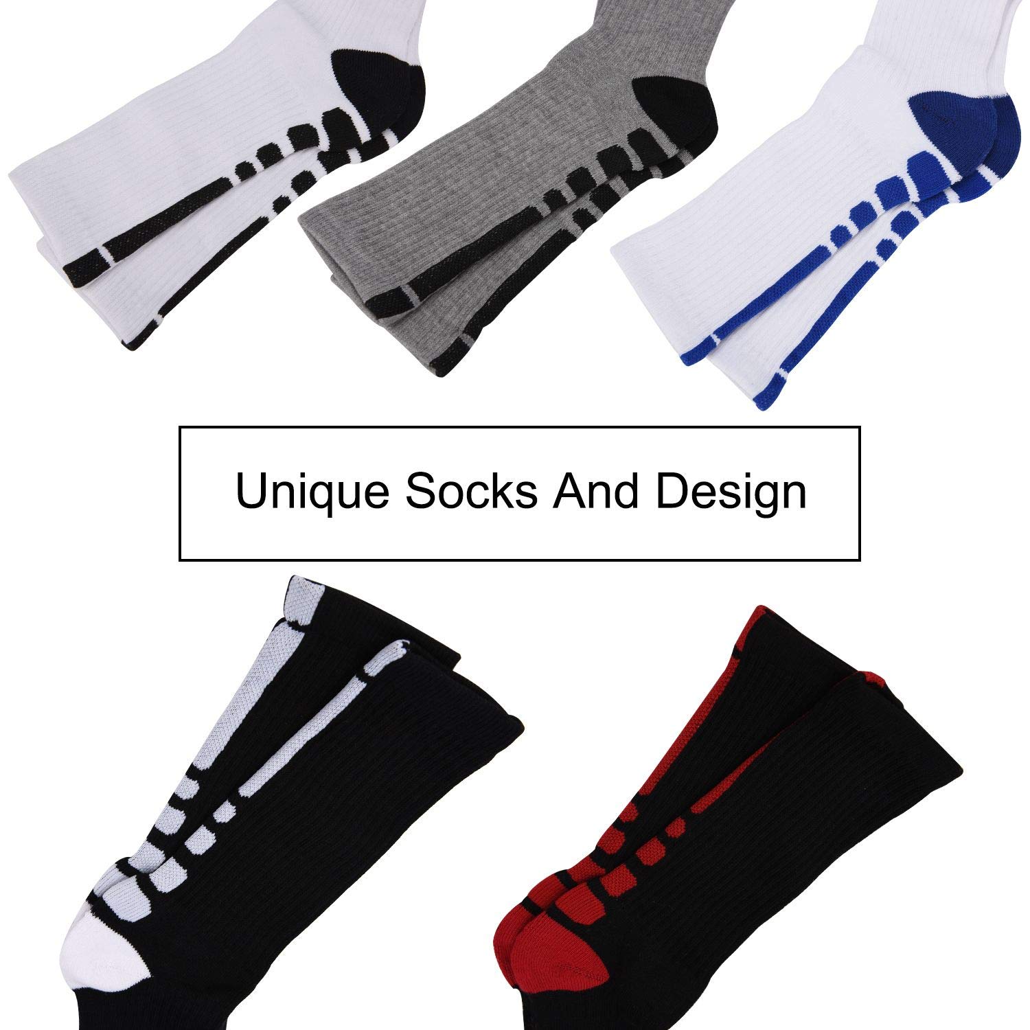 MITVR Basketball Socks - 5 Pack Cushioned Compression Crew Socks for Men, Women & Kids - Breathable Athletic Sports Socks for Basketball, Running, Gym & Workout