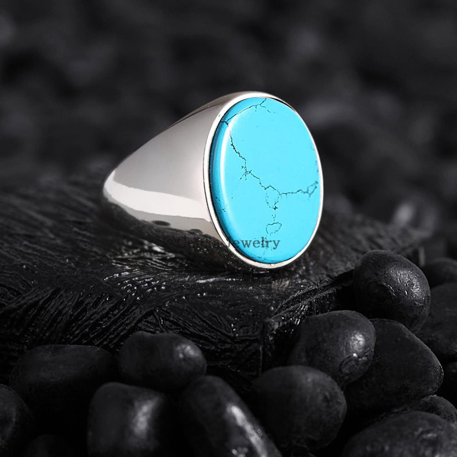 Natural Turquoise Gemstone Signet Ring for Men - Sterling Silver Modern Band, Anniversary & Birthday Gift for Boyfriend, Groomsmen Present - Perfect for Weddings, Engagements & Special Occasions (Turquoise, Size 7)