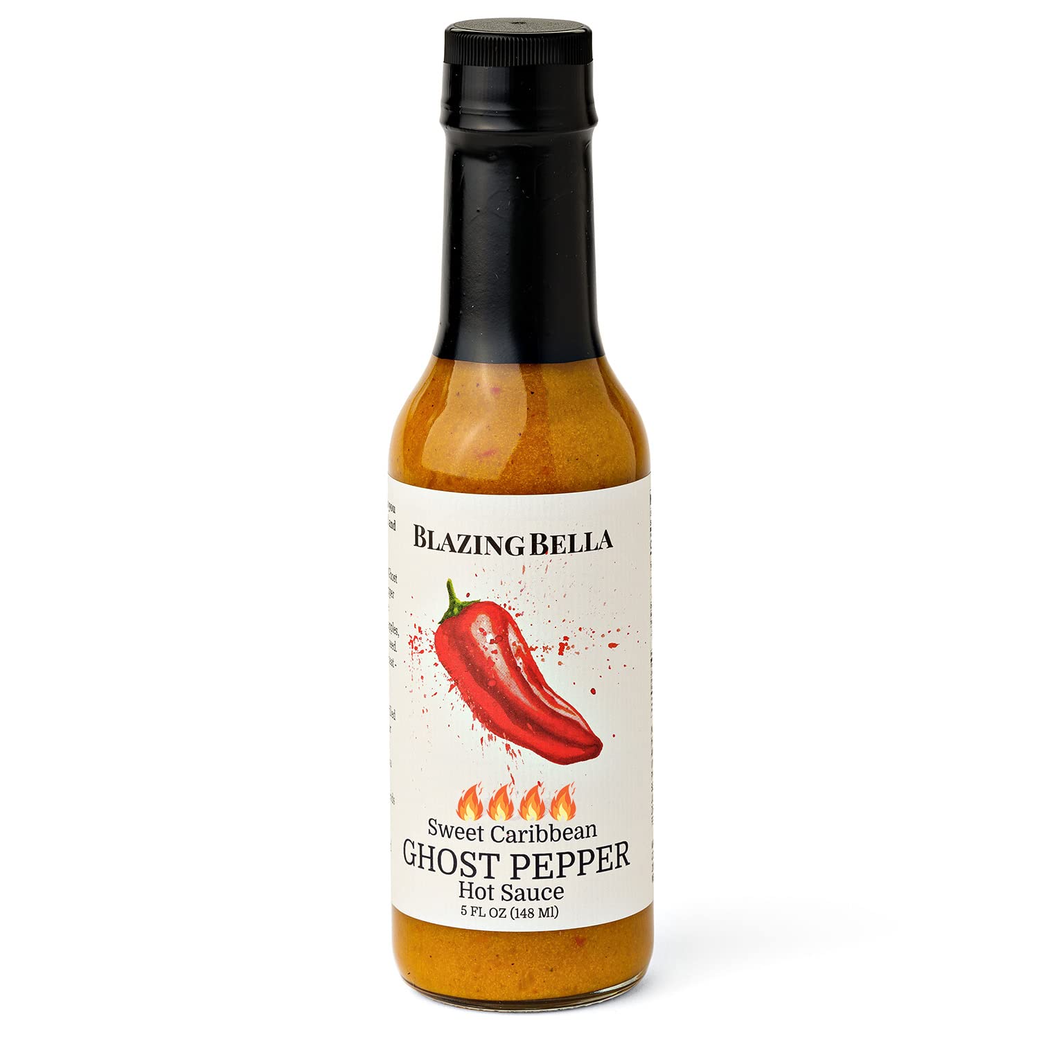 Blazing Bella Hot Sauce - Sweet Caribbean Ghost Pepper Flavor, 5 Fl Oz Bottle | Spicy Condiment for Tacos, Wings & BBQ | Gourmet Hot Sauce for Cooking & Gifting