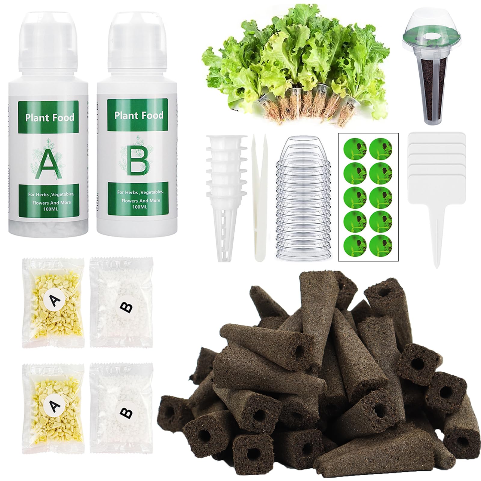 257-Piece Hydroponic Seed Pod Kit for AeroGarden - Includes 60 Sponges, Baskets, Domes & Labels + 6 A&B Plant Foods - Indoor Herb Garden Starter Kit for Fresh Basil, Mint & Veggies - Perfect for Kitchen, Office & Home Gardening