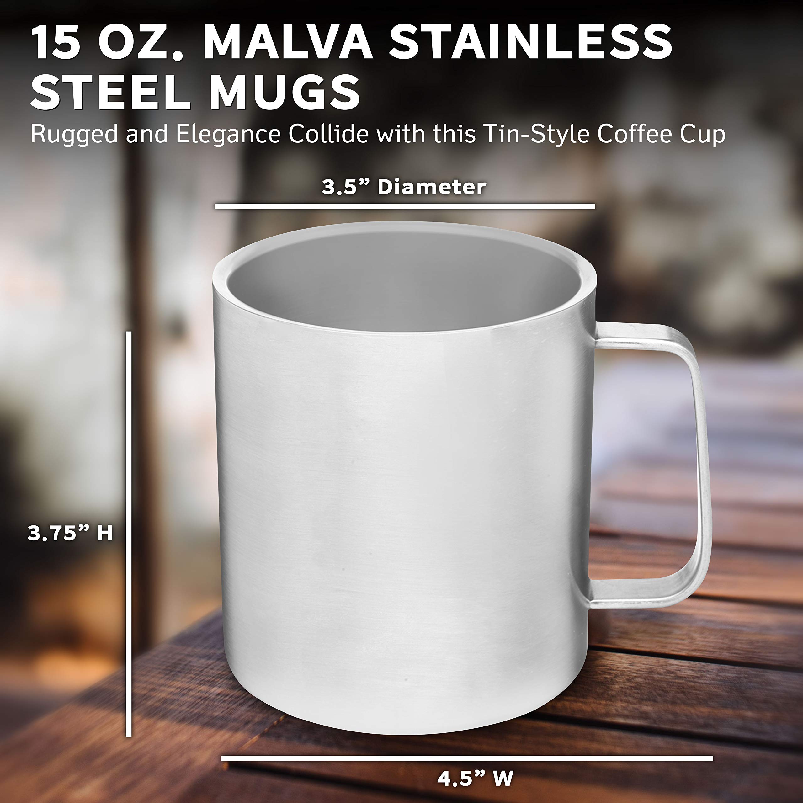 15 oz. Stainless Steel Insulated Mugs - 6 Pack Silver - Double Wall Vacuum Insulated Tumblers for Hot & Cold Drinks - Perfect for Coffee, Tea, Camping, Office & Outdoor Use