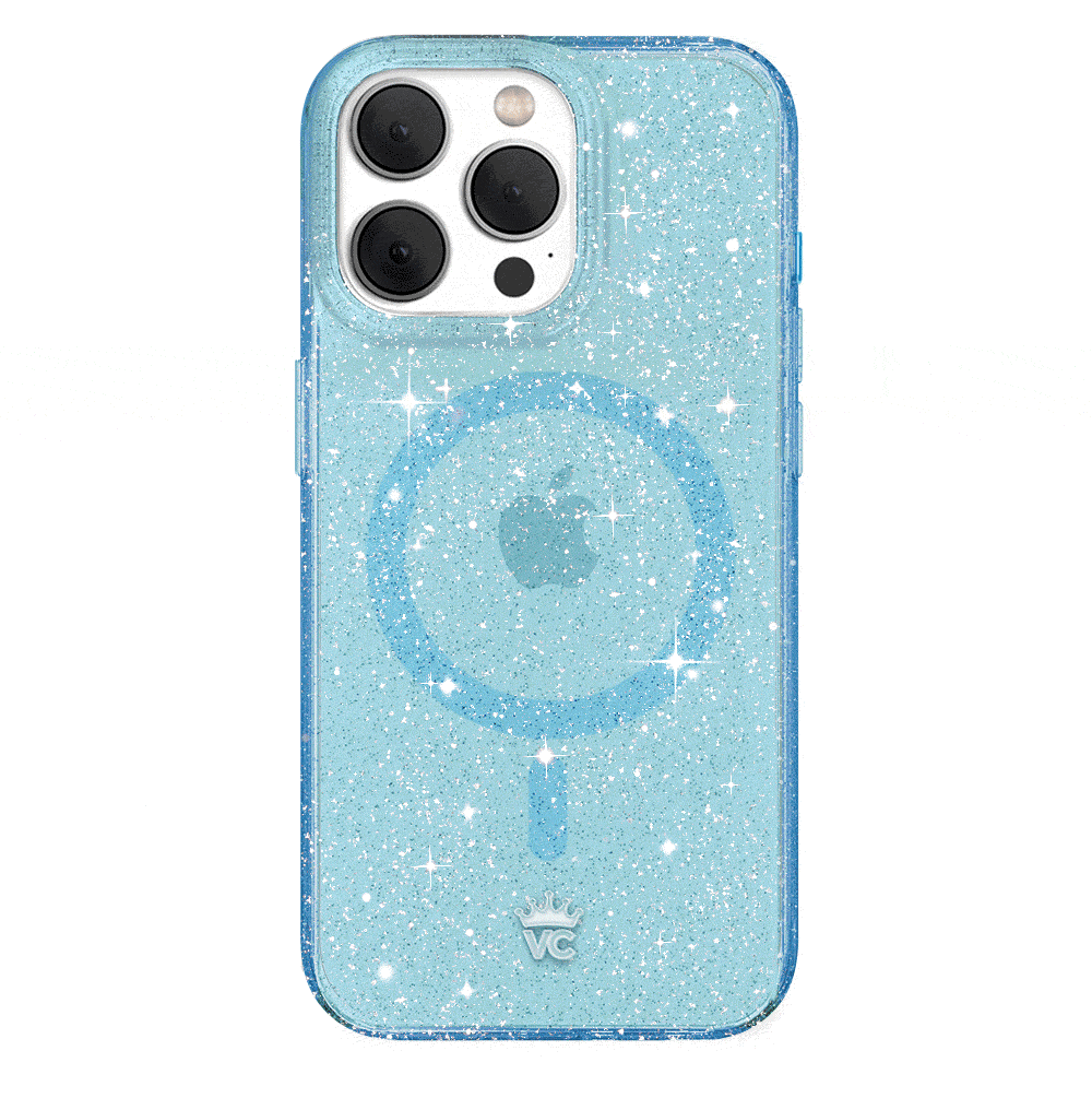 Blue Stardust Glitter iPhone Case - Shatterproof Protective Cover for iPhone 13/14/15 Pro Max - Sparkly Glitter Phone Case for Women Girls - Perfect for Parties, Travel & Everyday Use