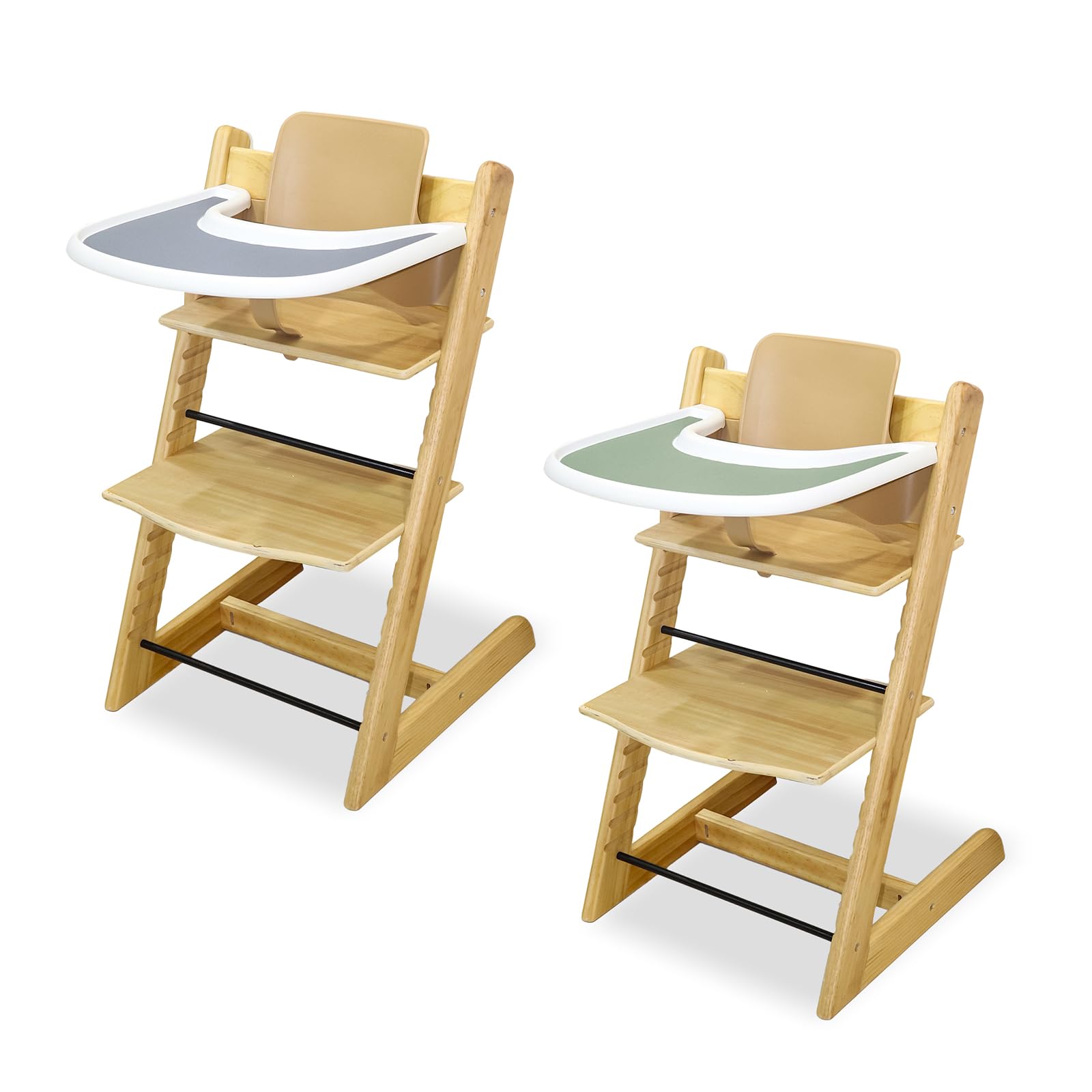 Non-Slip Silicone High Chair Placemat Set of 4 - Washable & Hygienic Tray Cover for Stokke Tripp Trapp High Chair (Grey/Green) - Perfect for Baby Mealtime, Mess-Free Feeding & Easy Cleaning