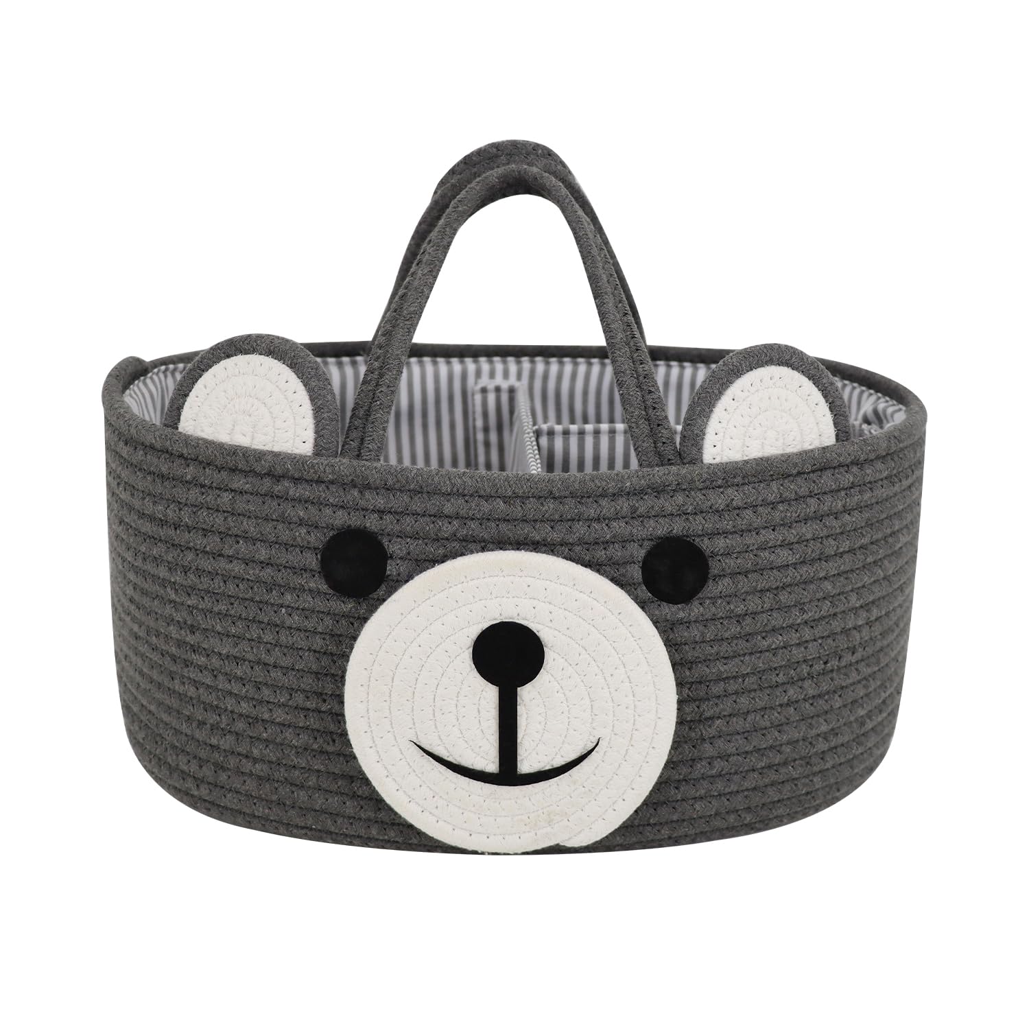 Home & Tots Baby Diaper Caddy Organizer - Cotton Rope Nursery Storage Basket for Diapers, Wipes & Baby Essentials | Perfect Baby Shower Gift & Portable Changing Table Organizer | Bear Design Large Size in Dark Gray | Ideal for Nursery Organization & Quick Diaper Changes
