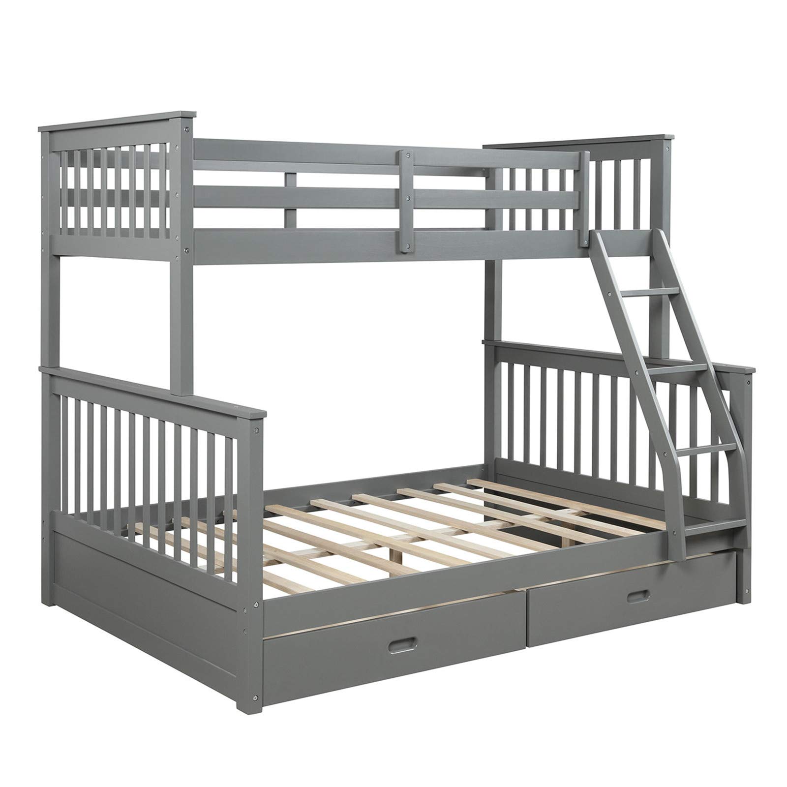 Harper & Bright Twin-Over-Full Bunk Bed with Drawers - Gray Kids Wood Bed Frame for Small Spaces