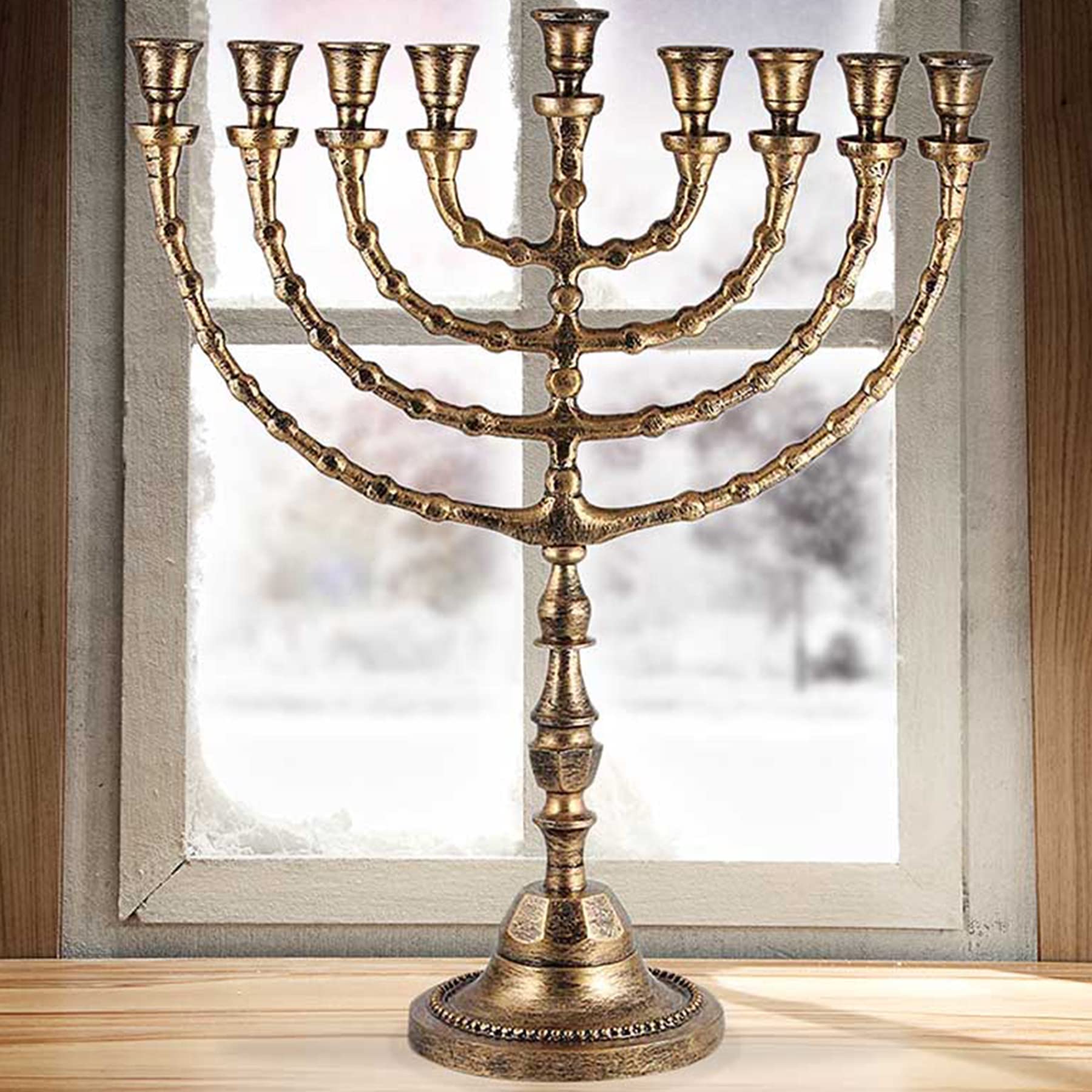 Extra Large Traditional Hanukkah Menorah for Shabbat Candles or Oil Cups - Antique Style 21
