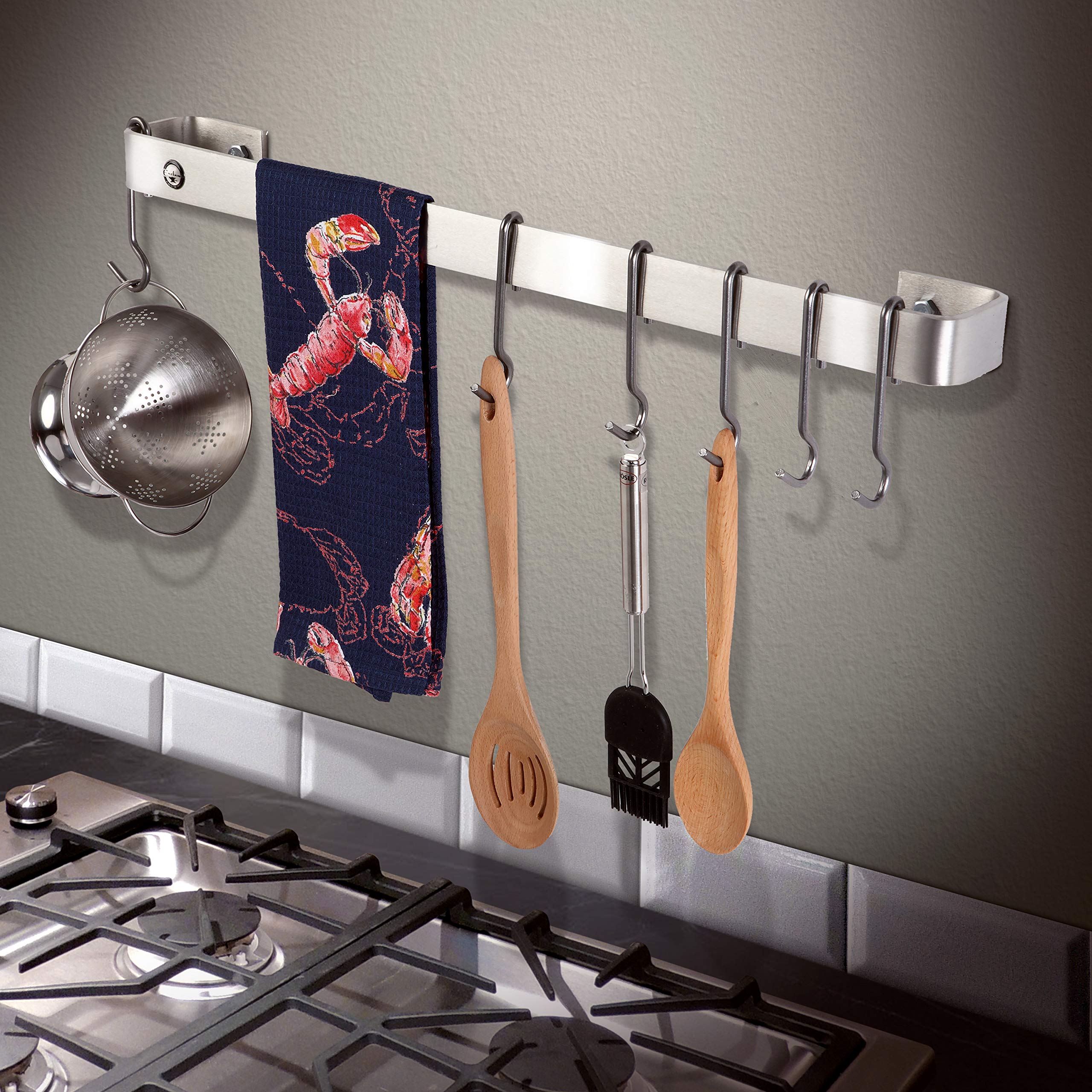 Enclume Premier 36-Inch Stainless Steel Wall Mounted Pot Rack & Utensil Organizer - Perfect for Kitchen Storage, Space Saving & Easy Access to Cookware
