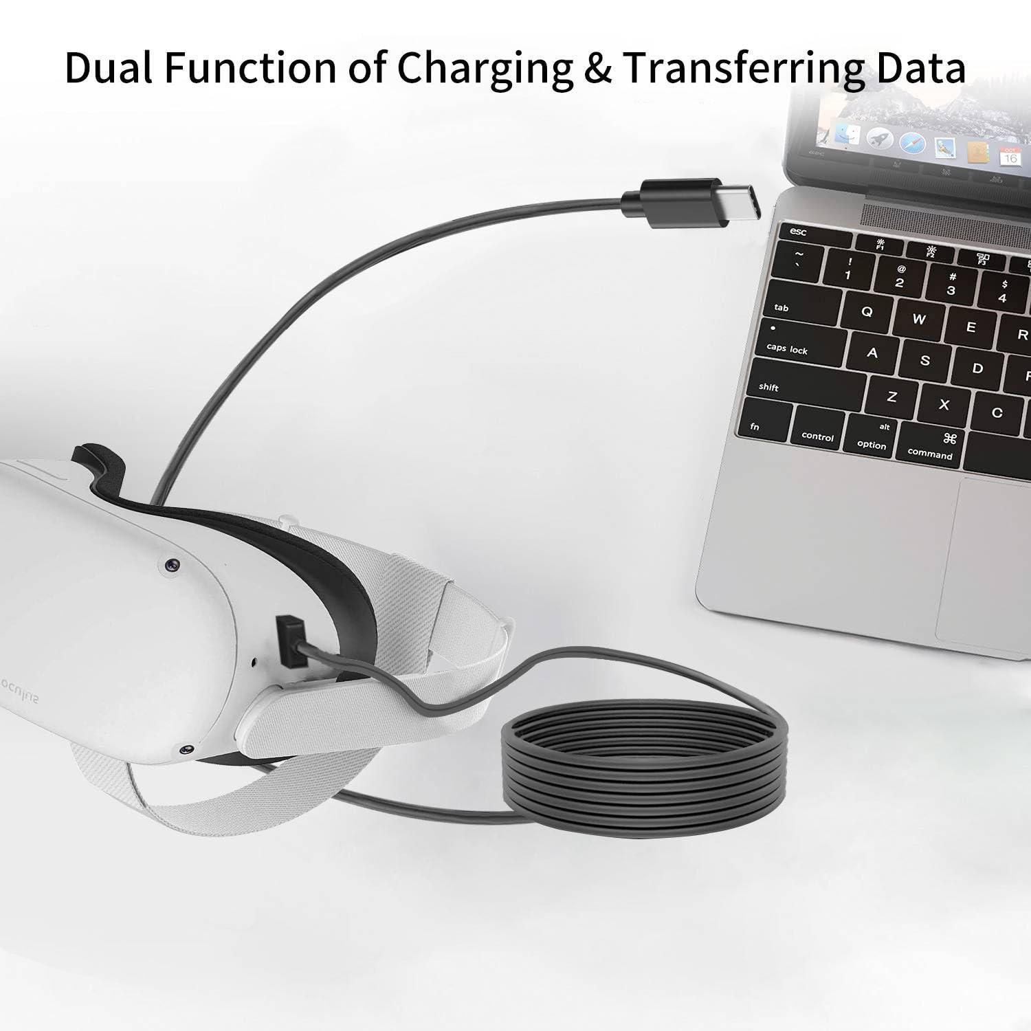 Oculus Quest 2 Charger Replacement - Fast Charging USB-C Cable (6.6Ft) Compatible with Meta Quest 3/2/1 VR Headset - Perfect for Gaming, Virtual Reality & Extended Play Sessions